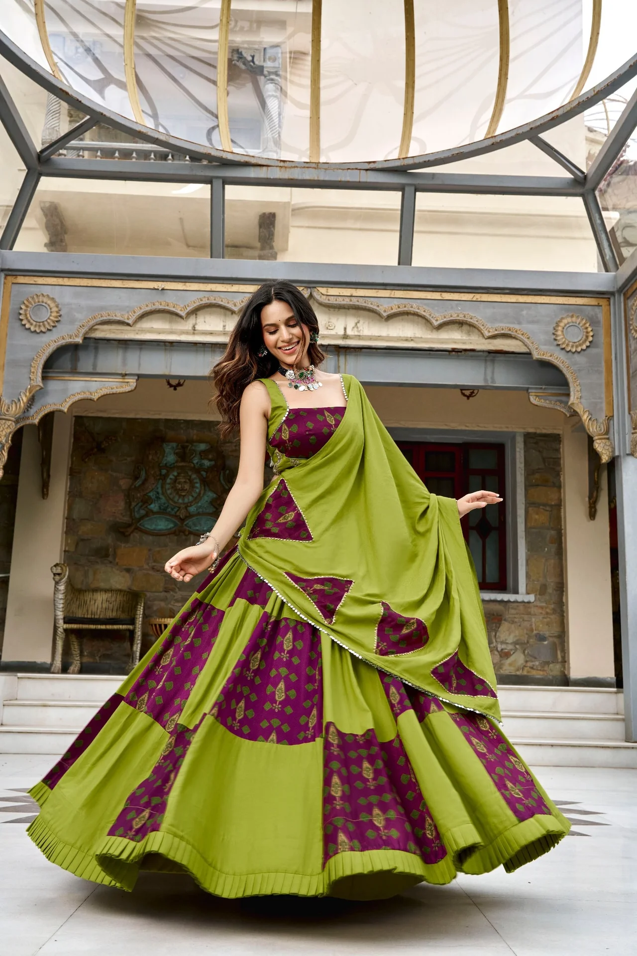 Women’s Ajrakh Printed Rayon Lehenga Choli with Dupatta in Maroon