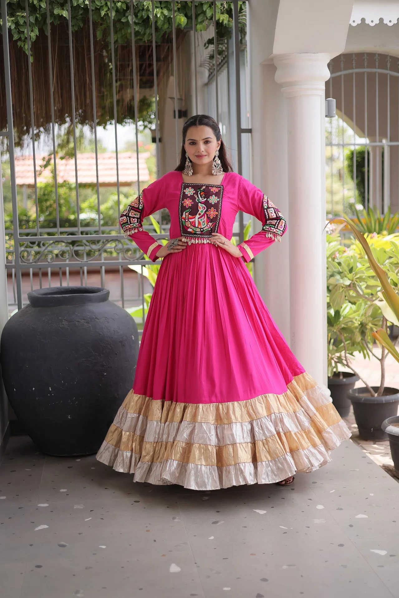 Women's Rayon Gown with Kutchi Gamthi Thread Work | Elaborate Embroidered Work | 12 Meter Massive Flair | Festive Ethnic Wear