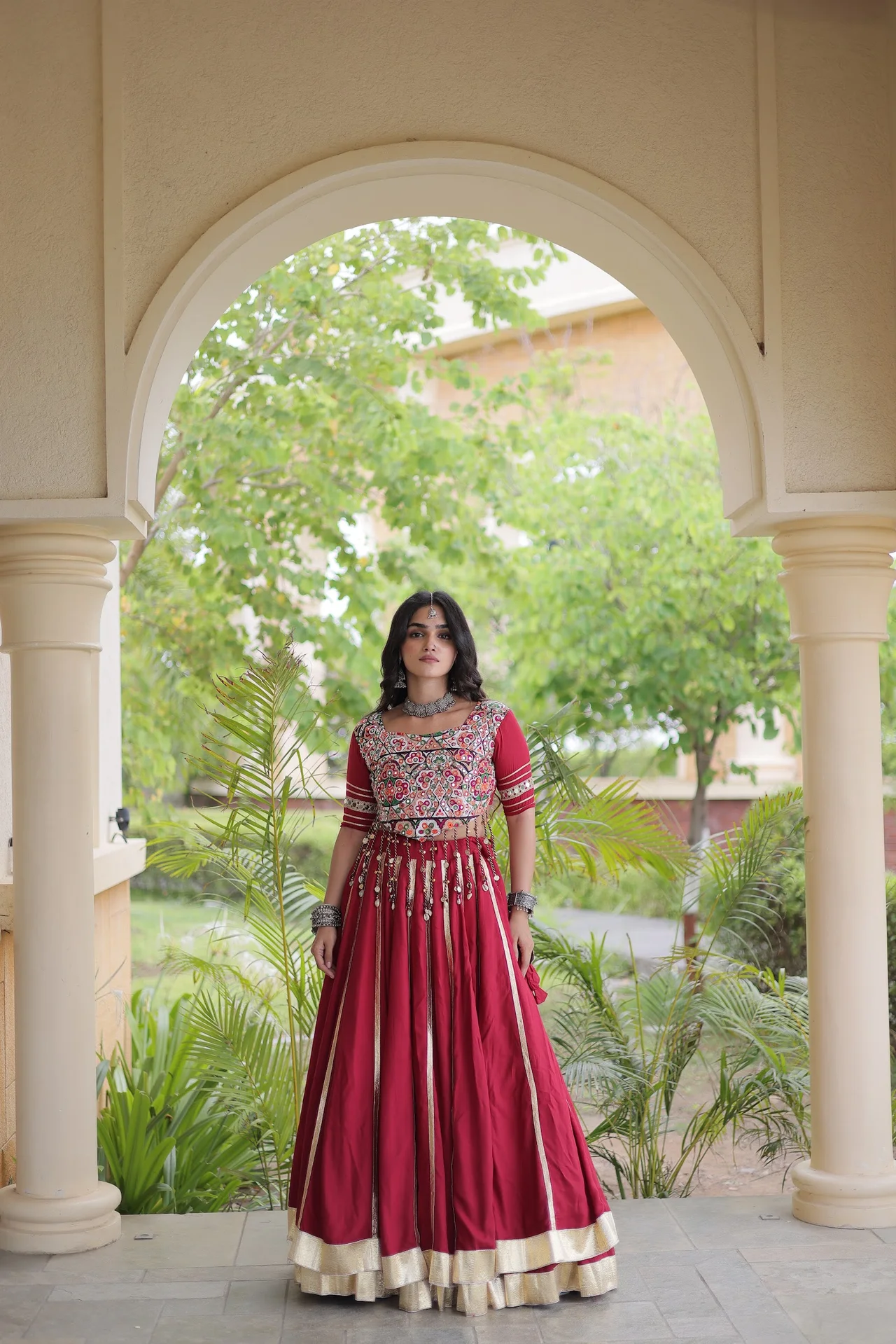 Women's Rayon Lehenga Choli with Stitched Blouse in Maroon