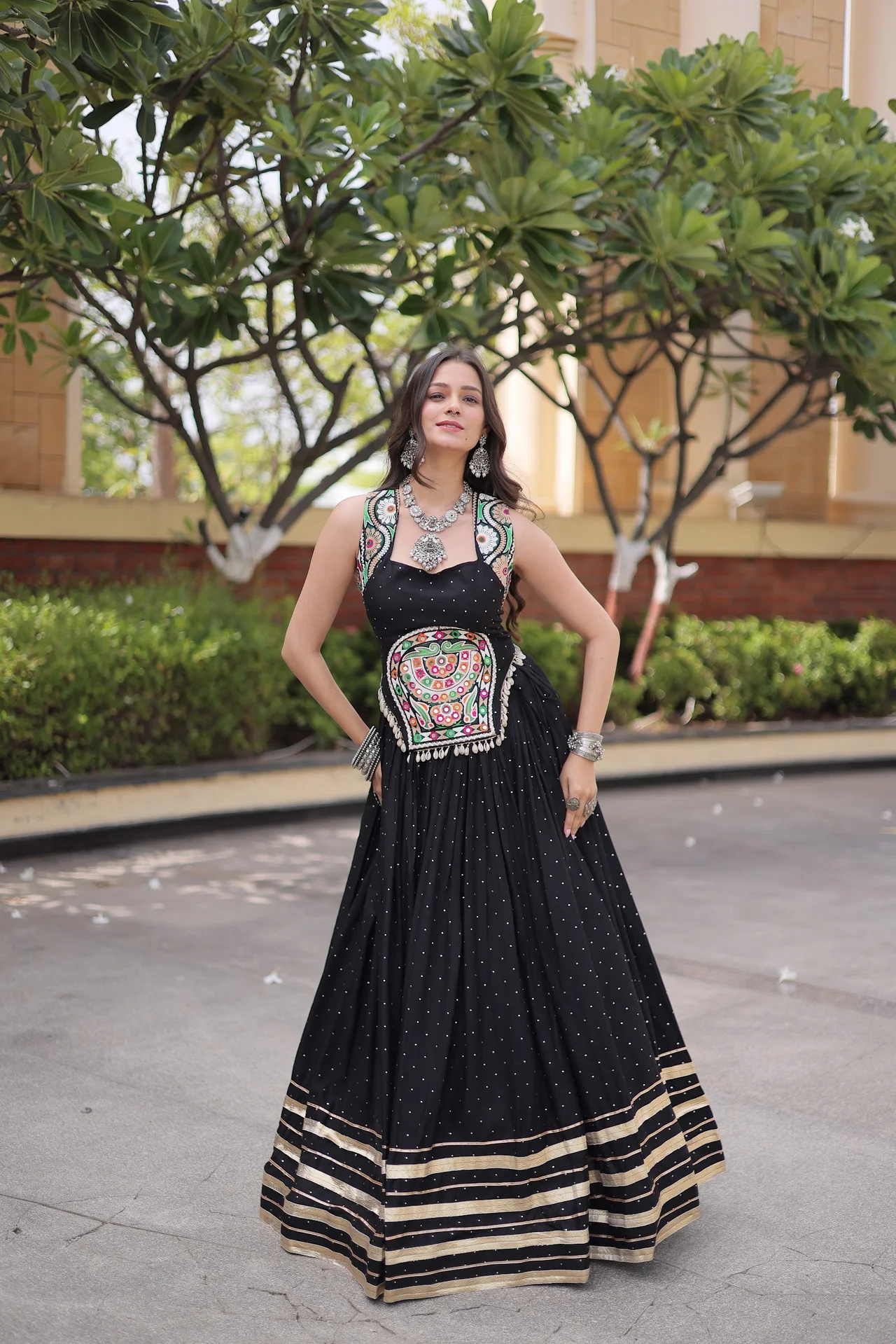 Women's Rayon Lehenga Choli with Stitched Blouse | Mukesh-work & Gamthi Mirror | 4.5 Mtr Flair | Festive Ethnic Wear Collections
