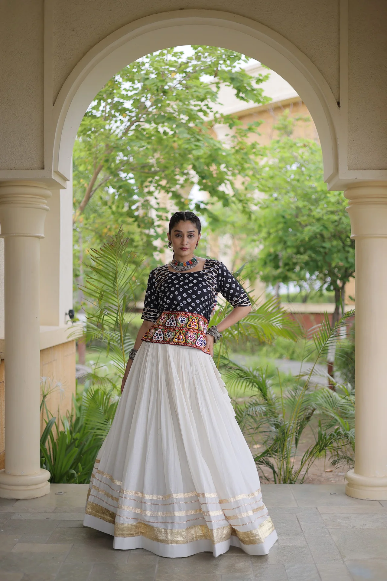 Women's Cotton Lehenga Choli with Stitched Top in Black