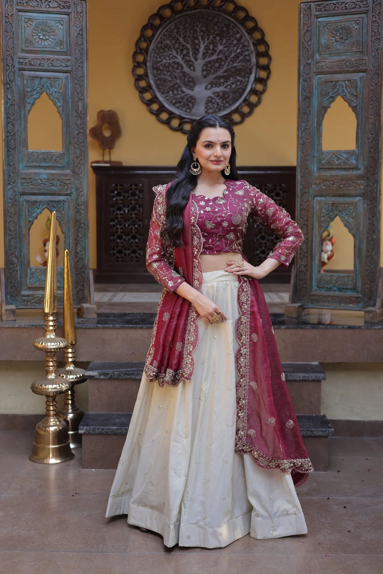 Women's Cosmos Silk Lehenga Choli with Dupatta | Zari and Sequins Embroidered Work | 4 Mtr Flair | Festive and Wedding Wear