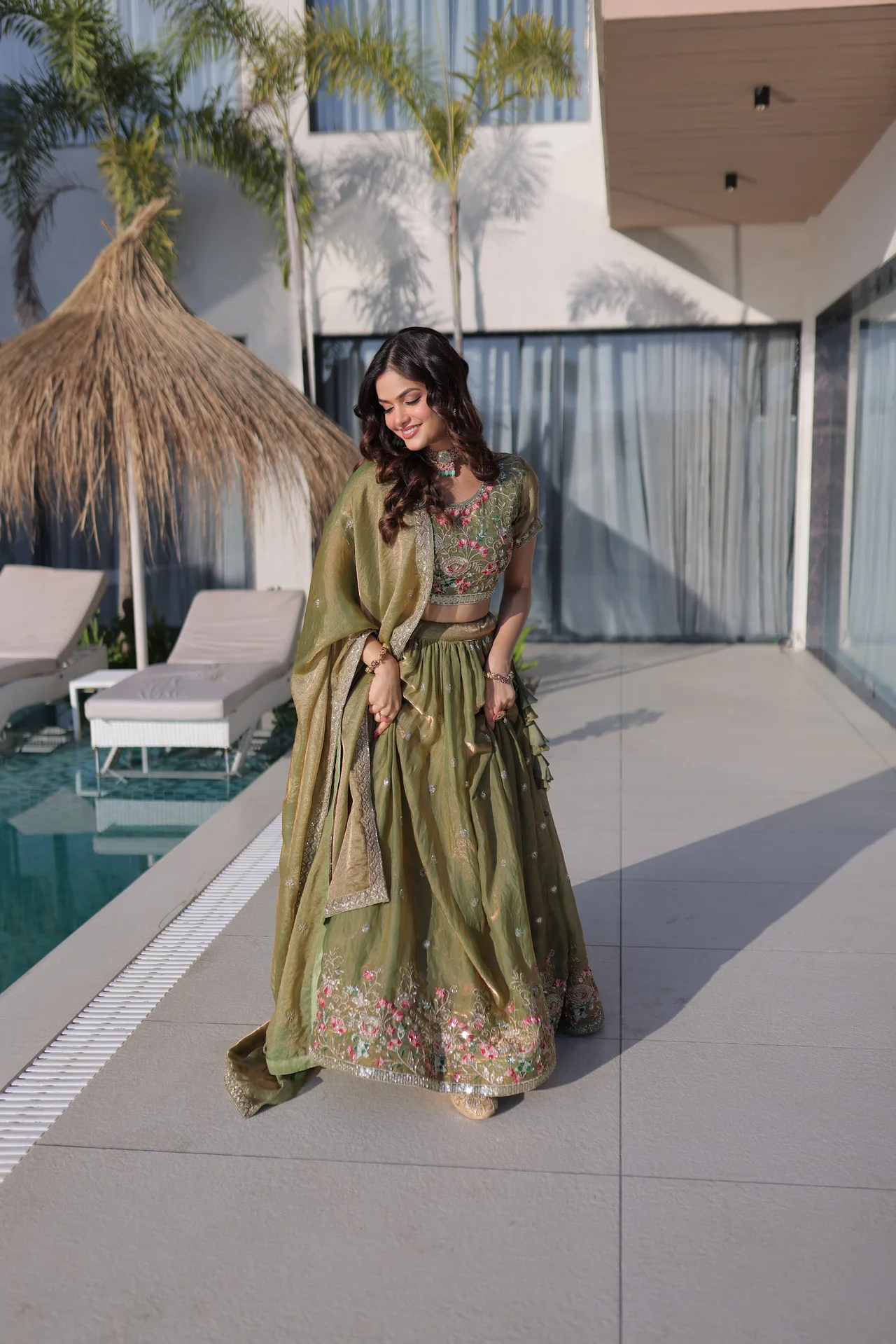 Women's Fendi Silk Lehenga Choli with Dupatta | Multi Thread Embroidery Work | 3 Mtr Flair | Festive and Wedding Wear