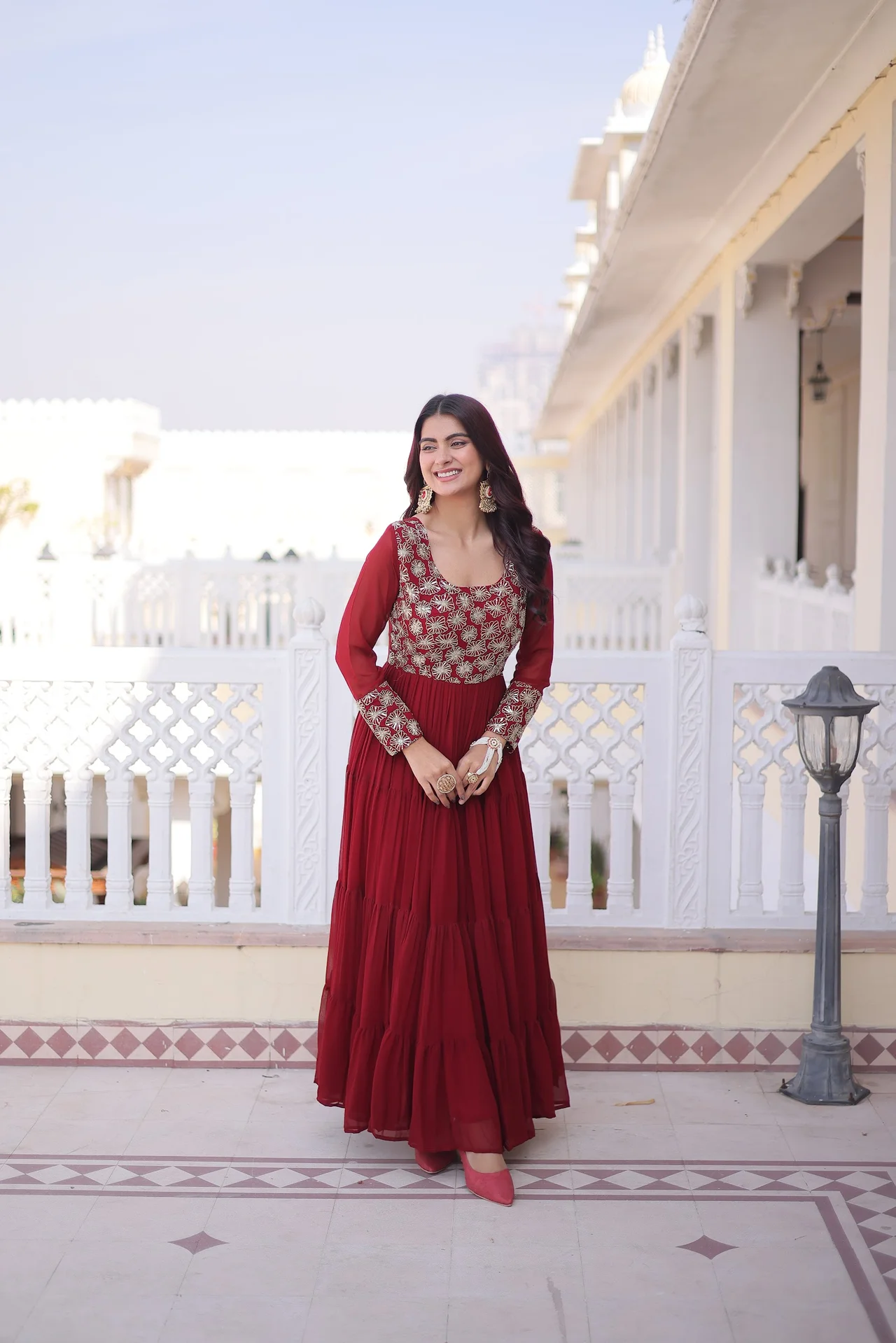 Women's Faux Blooming Fabric Gown with Cotton Lining | Sequins & Zari Pipe Embroidery | 12 Mtr Flair | Festive & Wedding Wear