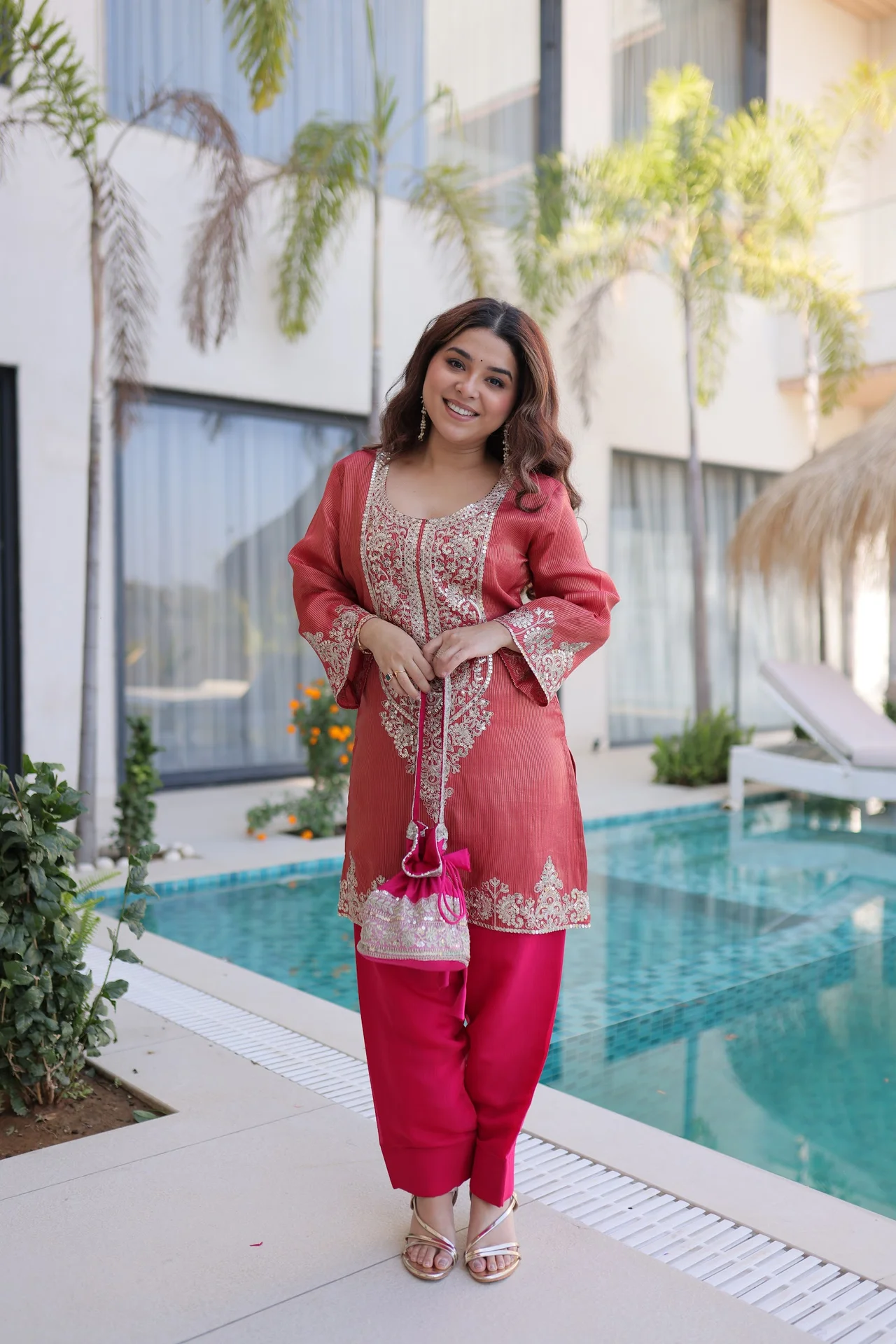 Women's Viscose Kurta Set with Pant and Batwa | Sequins and Zari Embroidery | Bell Sleeves | Festive and Party Wear