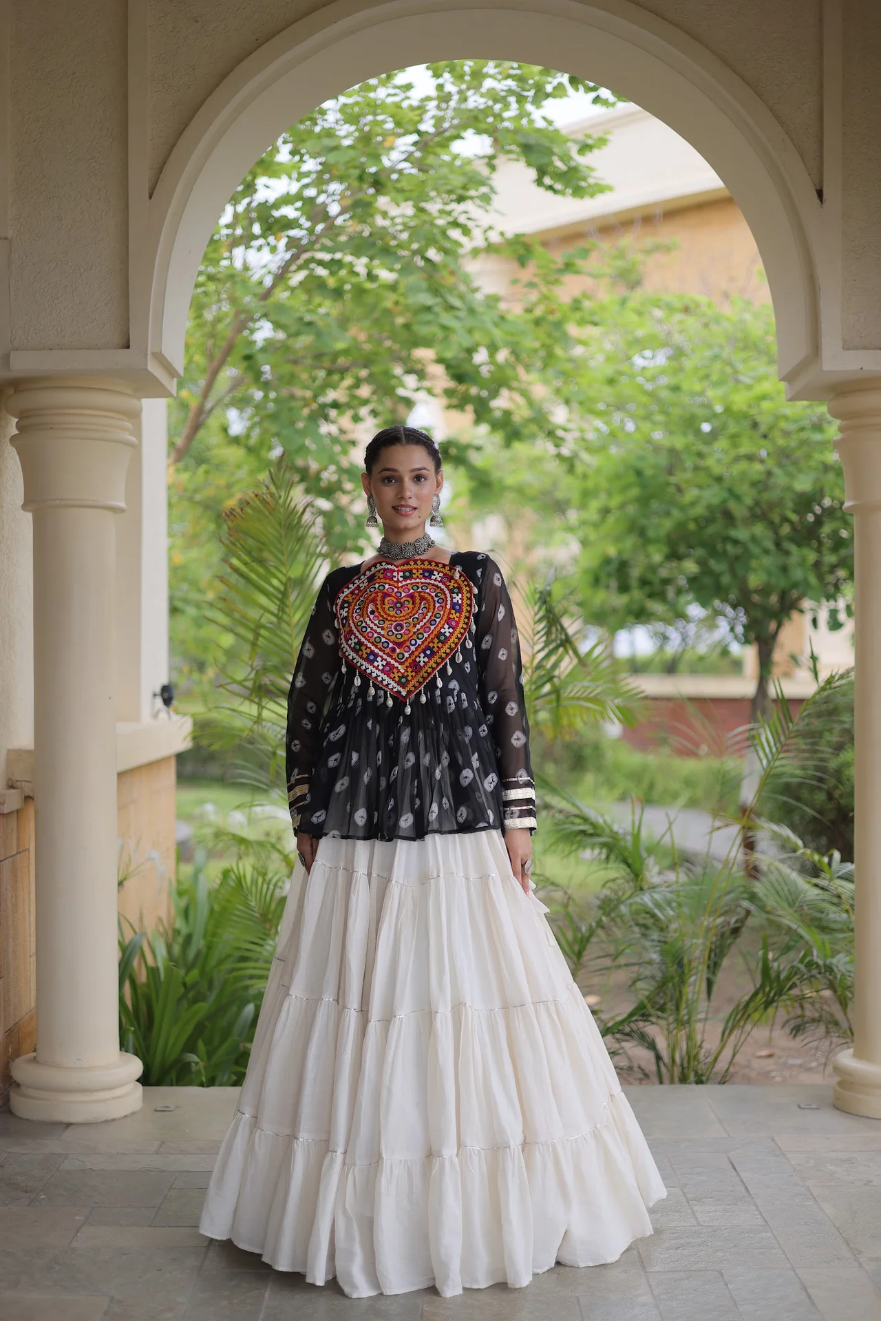 Women's Kora Cotton Lehenga Choli with Bandhani Print Top in Black