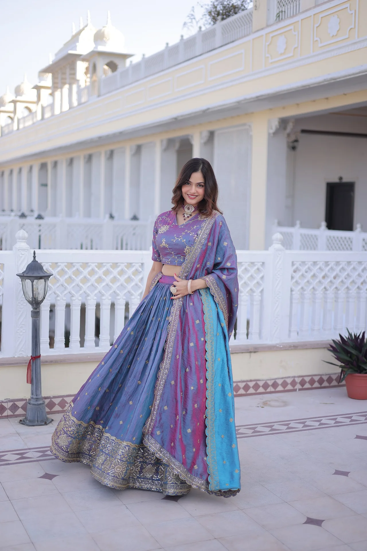 Women's Ysl Silk Lehenga Choli with Dupatta in Peacock Blue