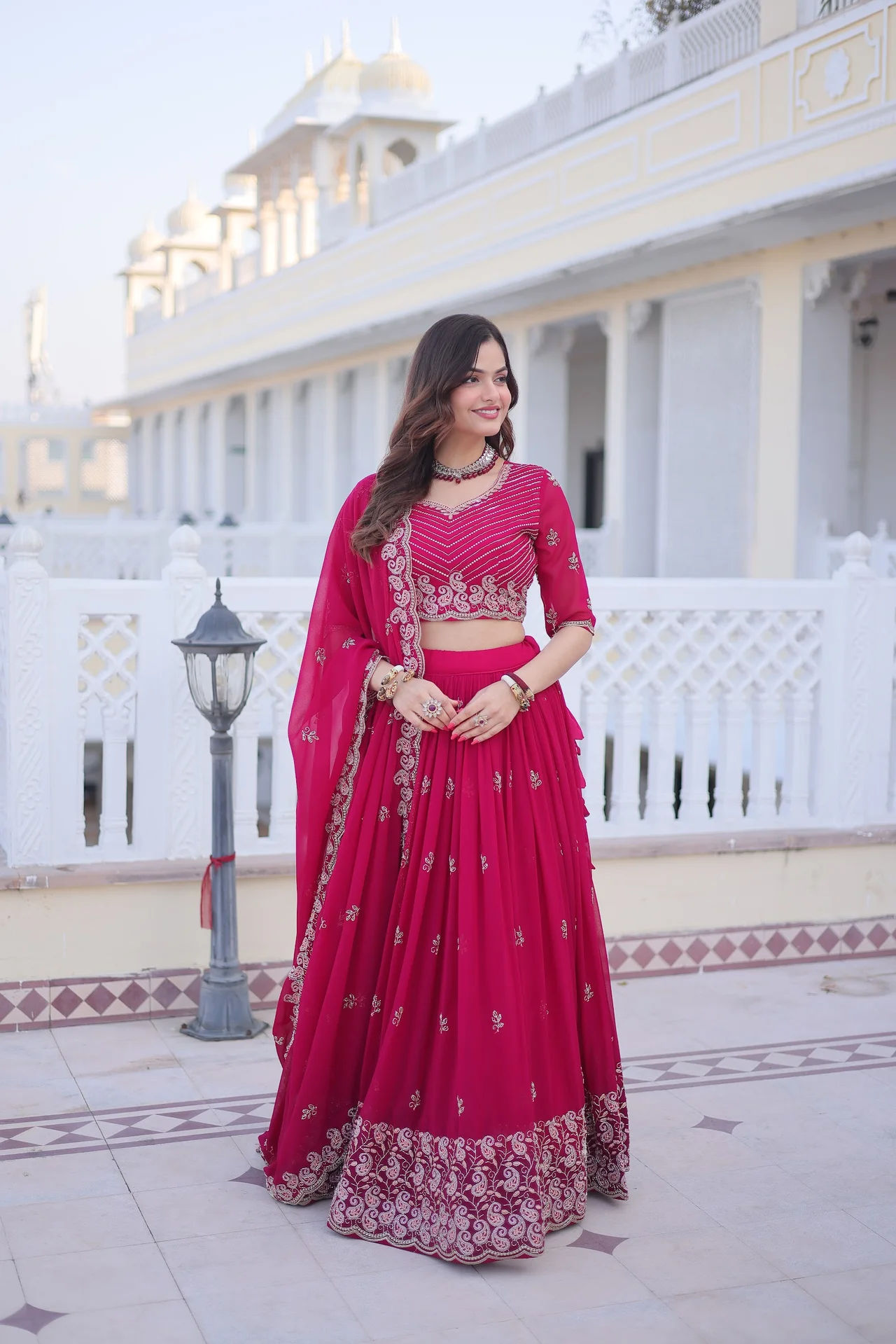 Women's Fox Blooming Lehenga Choli with Dupatta in Rani Pink