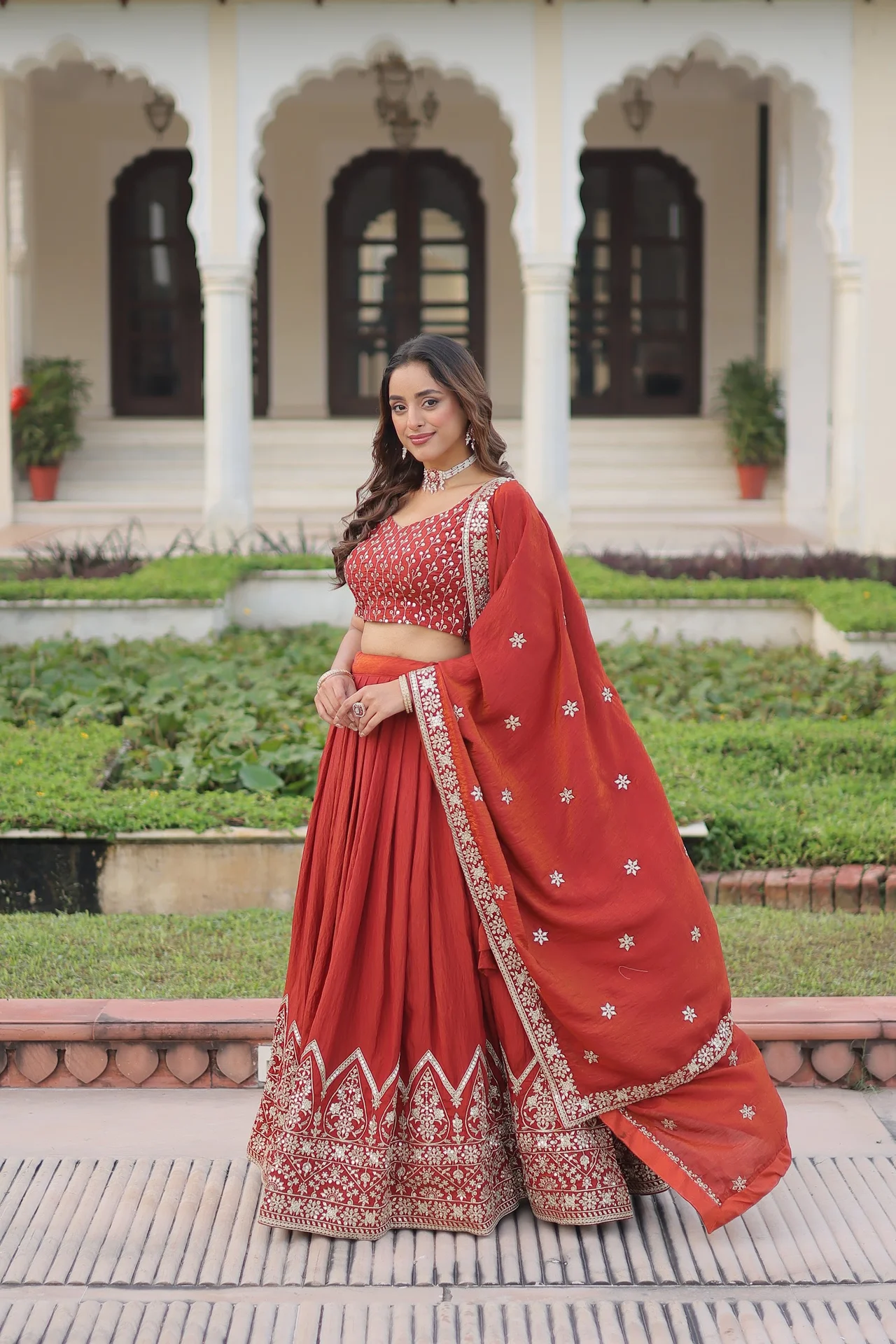 Women's Vichitra Silk Lehenga Choli with Unstitched Blouse and Dupatta | Sequins & Thread Embroidery | 3 Mtr Flair | Festive Wear