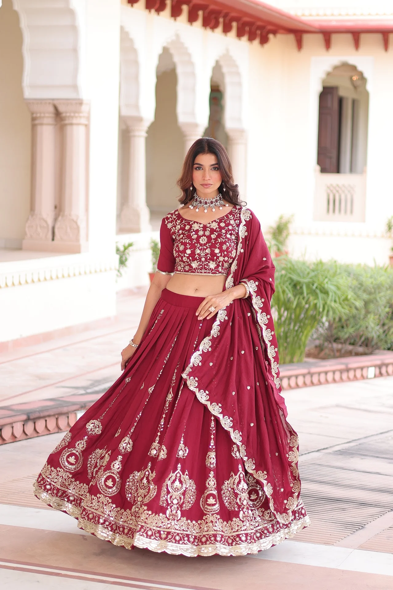 Women's Vichitra Silk Lehenga Choli with Unstitched Blouse | Sequins and Thread Embroidery | 3 Meter Flair | Festive Wear