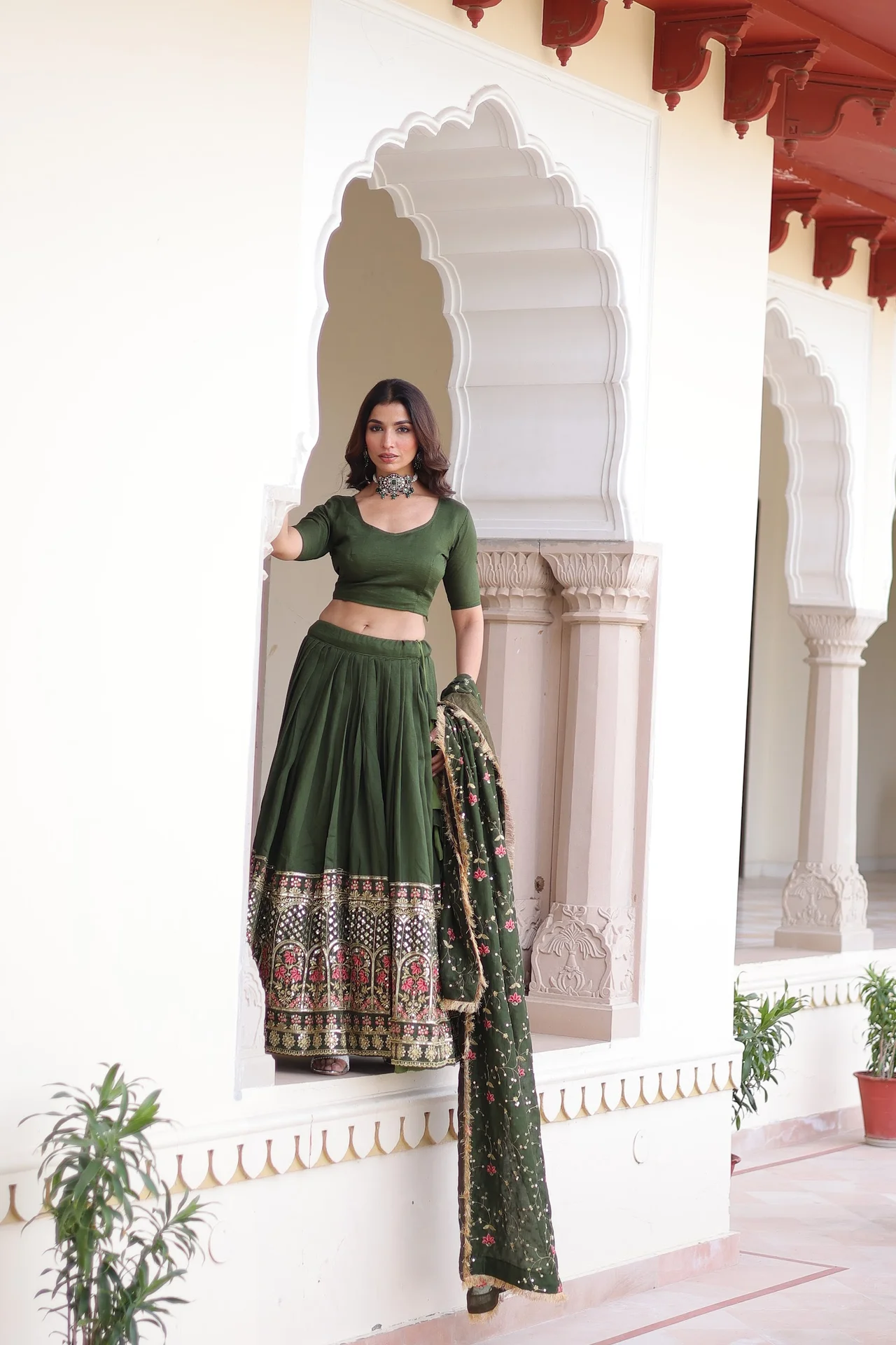 Women's Vichitra Silk Lehenga Choli with Unstitched Blouse Piece | Sequins & Thread Embroidery | 3 Meter Flair | Festive Wear