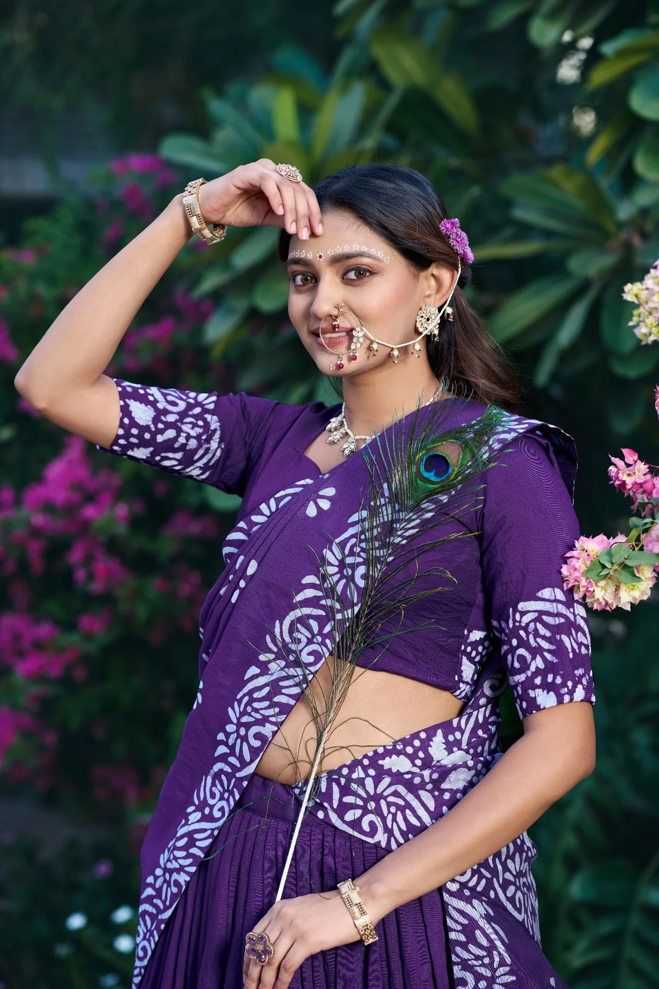 Women’s Cotton Chanderi Natural Batik Printed Lehenga Choli with Dupatta | 4 Meter Flair Traditional Festive Wear