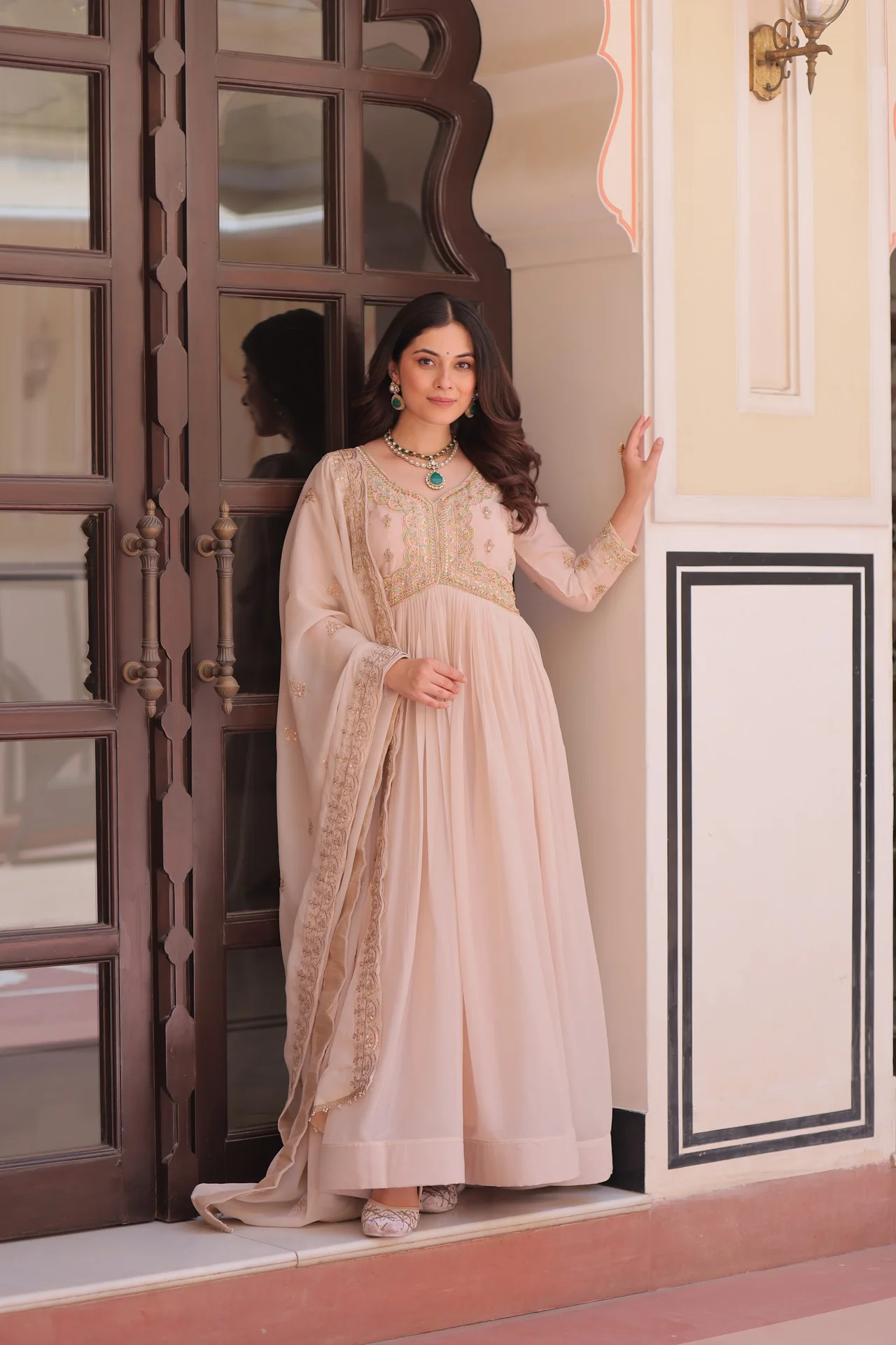 Women's Star Georgette Embroidered Anarkali Gown with Dupatta | Beads & Sequins Work | 3 Mtr Flair | Festive & Wedding Wear