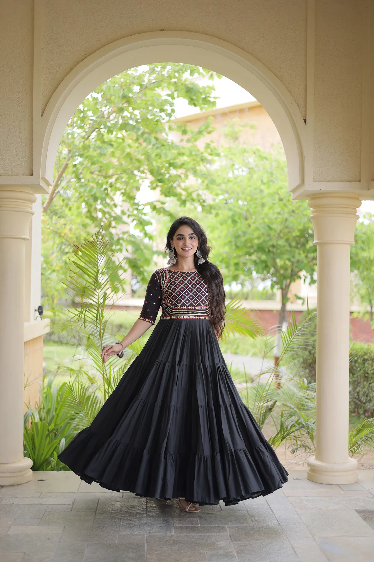 Women's Kora Cotton Embroidered Gown in Black