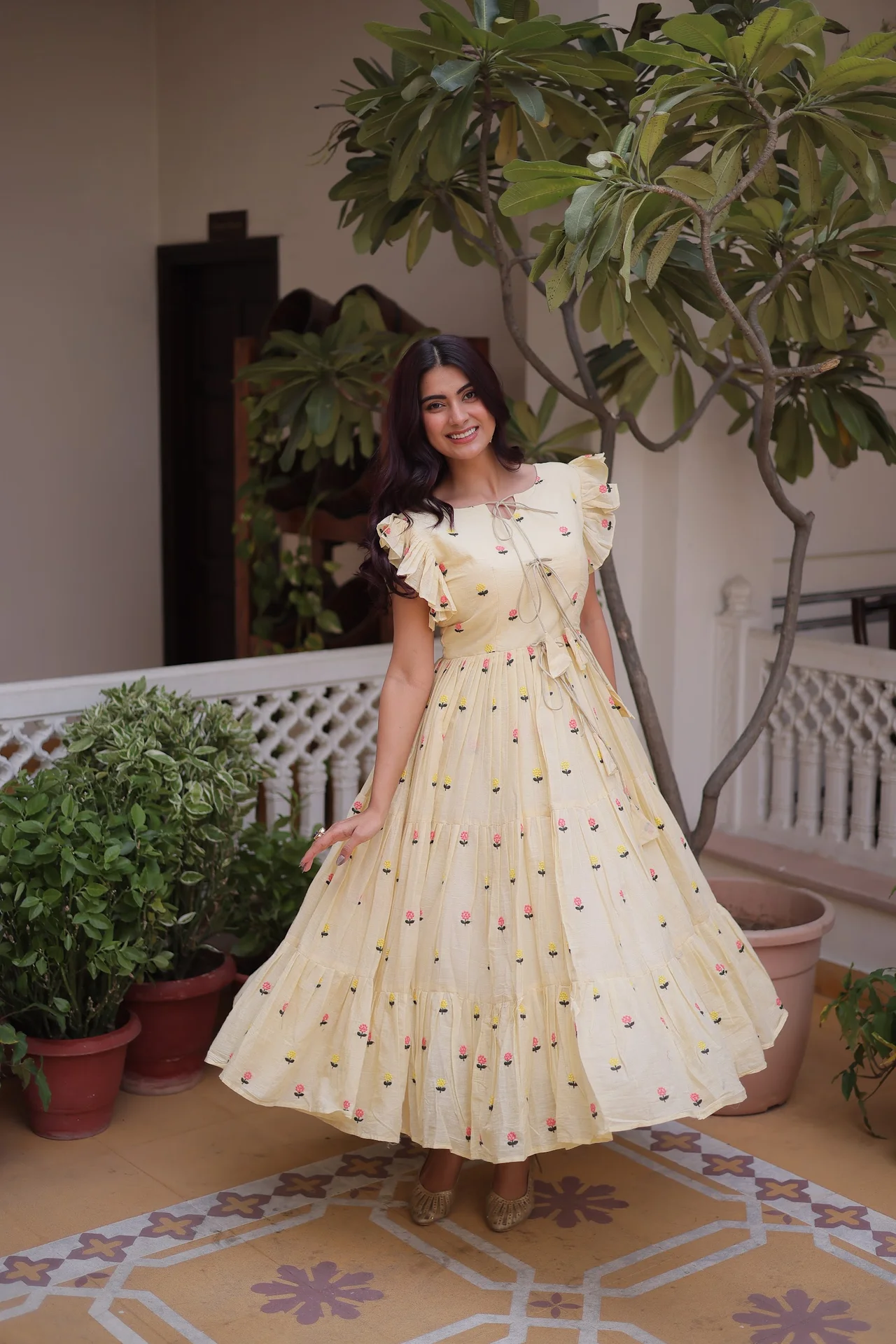 Women's Cotton Embroidered Kurti in Cream