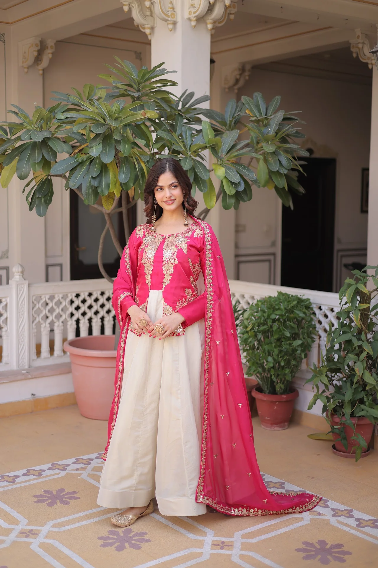 Women's Glass Roman Sequins Embroidered Gown with Dupatta | Full Sleeves | 3 Mtr Flair | Festive & Wedding Wear