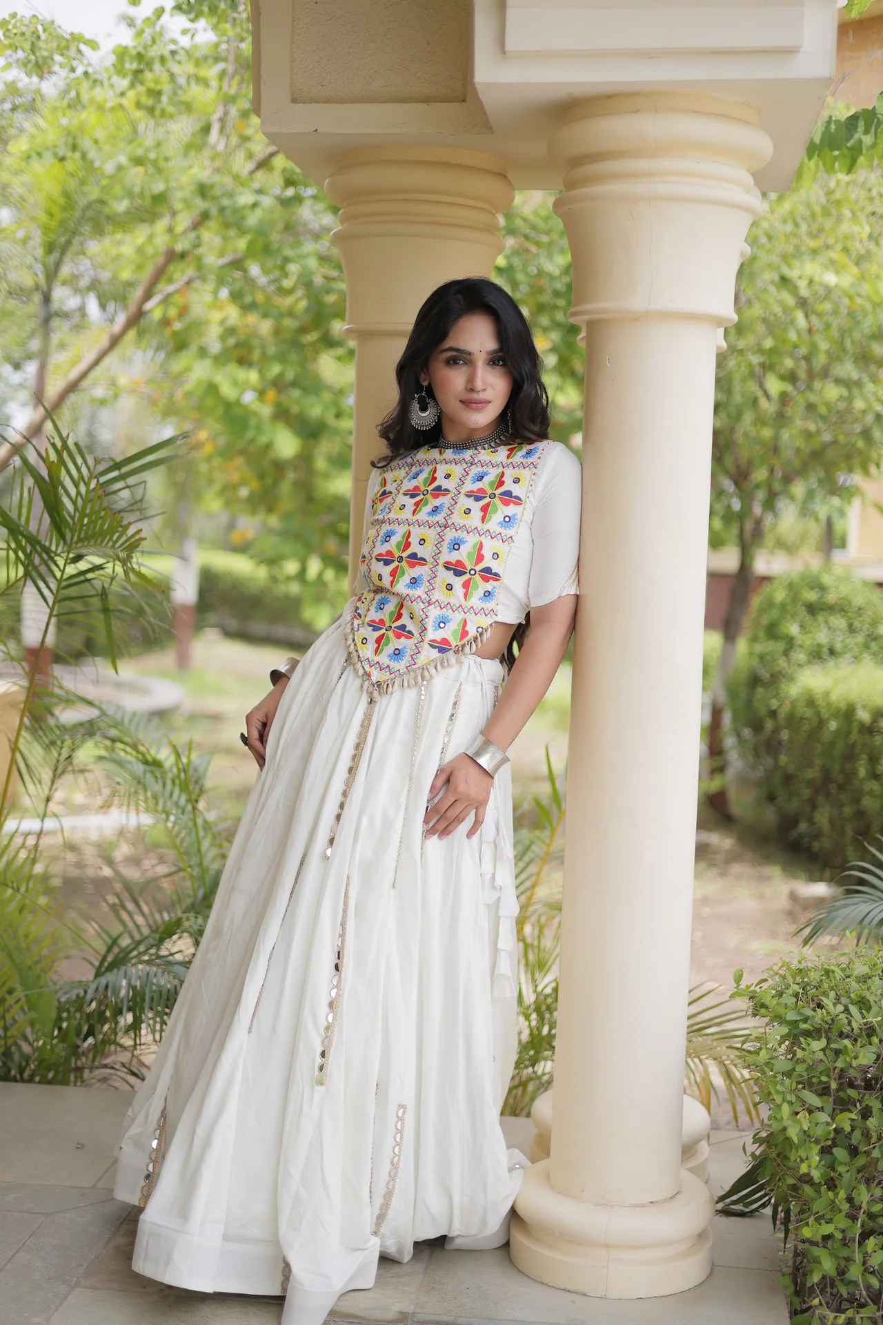 Women's Rayon Lehenga Choli with Kutchi Embroidered Blouse | Multi Mirror Lace and Gota Patti Work | 6 Mtr Flair | Navratri Garba Wear