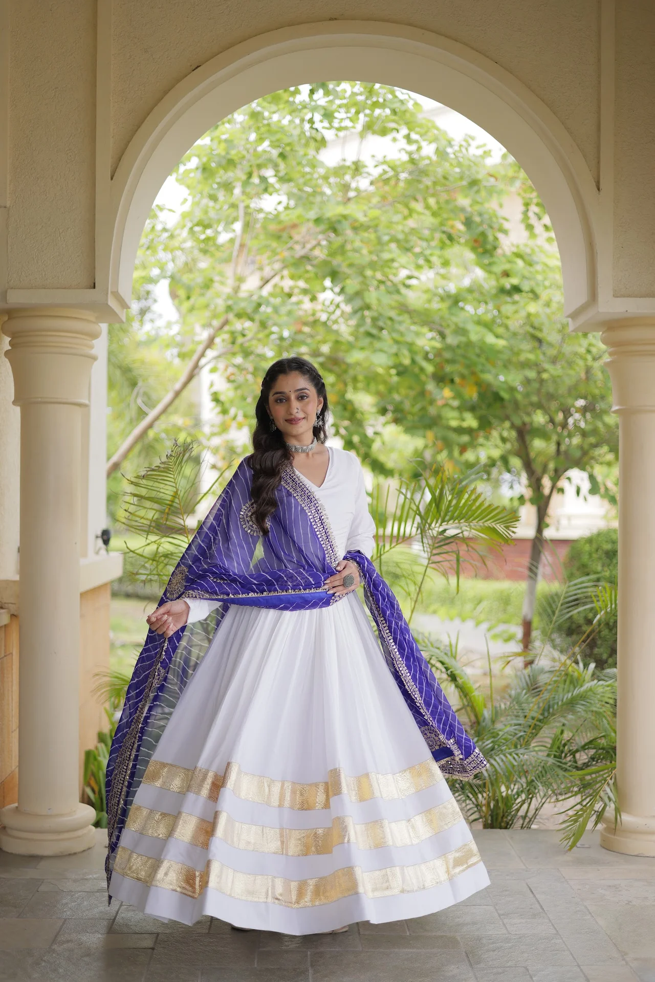 Women's Rayon Gown with Dupatta in White