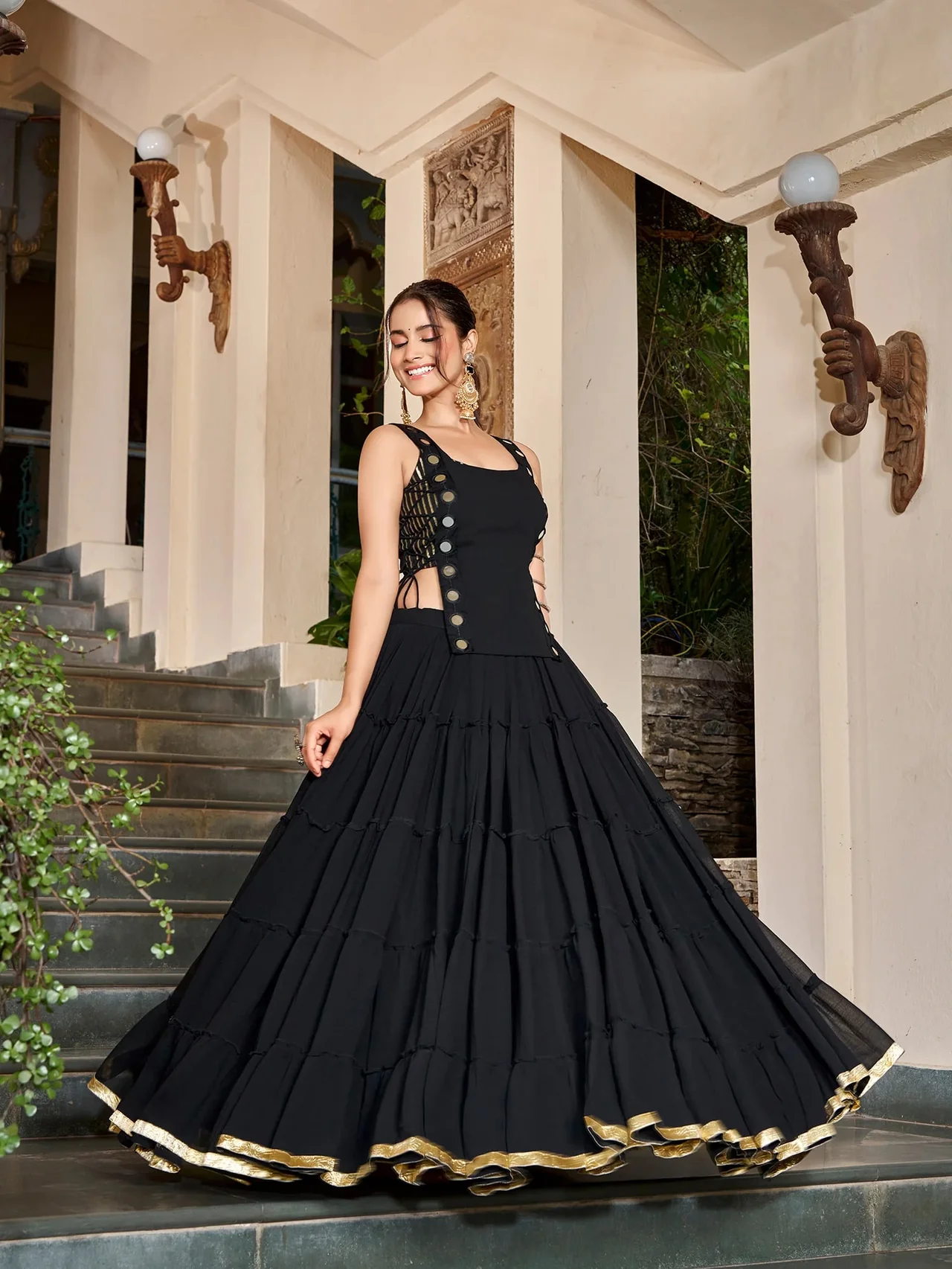 Women’s Feather-Light Lehenga Choli with Koti | 14 Meter Flair | Fully Stitched | Festive Garba Wear