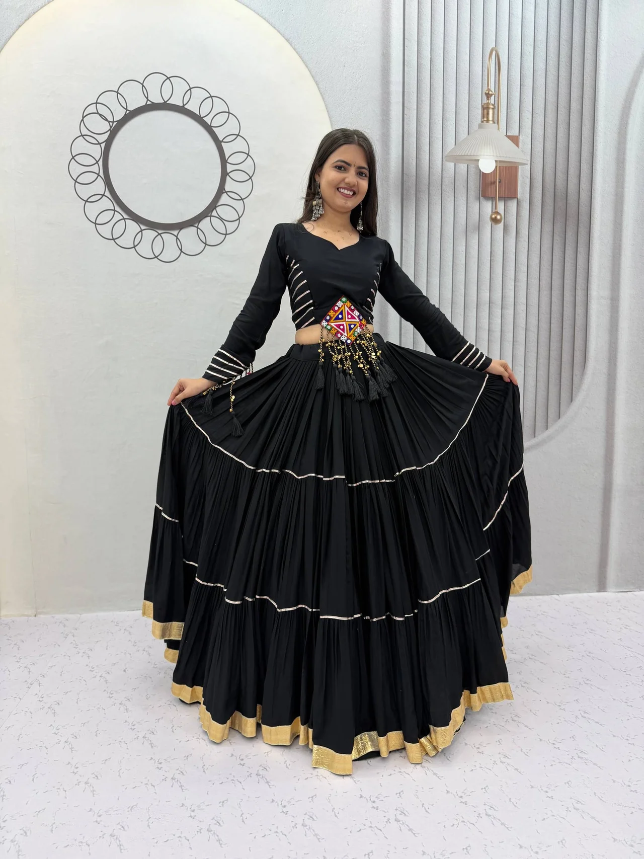 Navratri Special Cotton Lehenga Choli for Women in Black