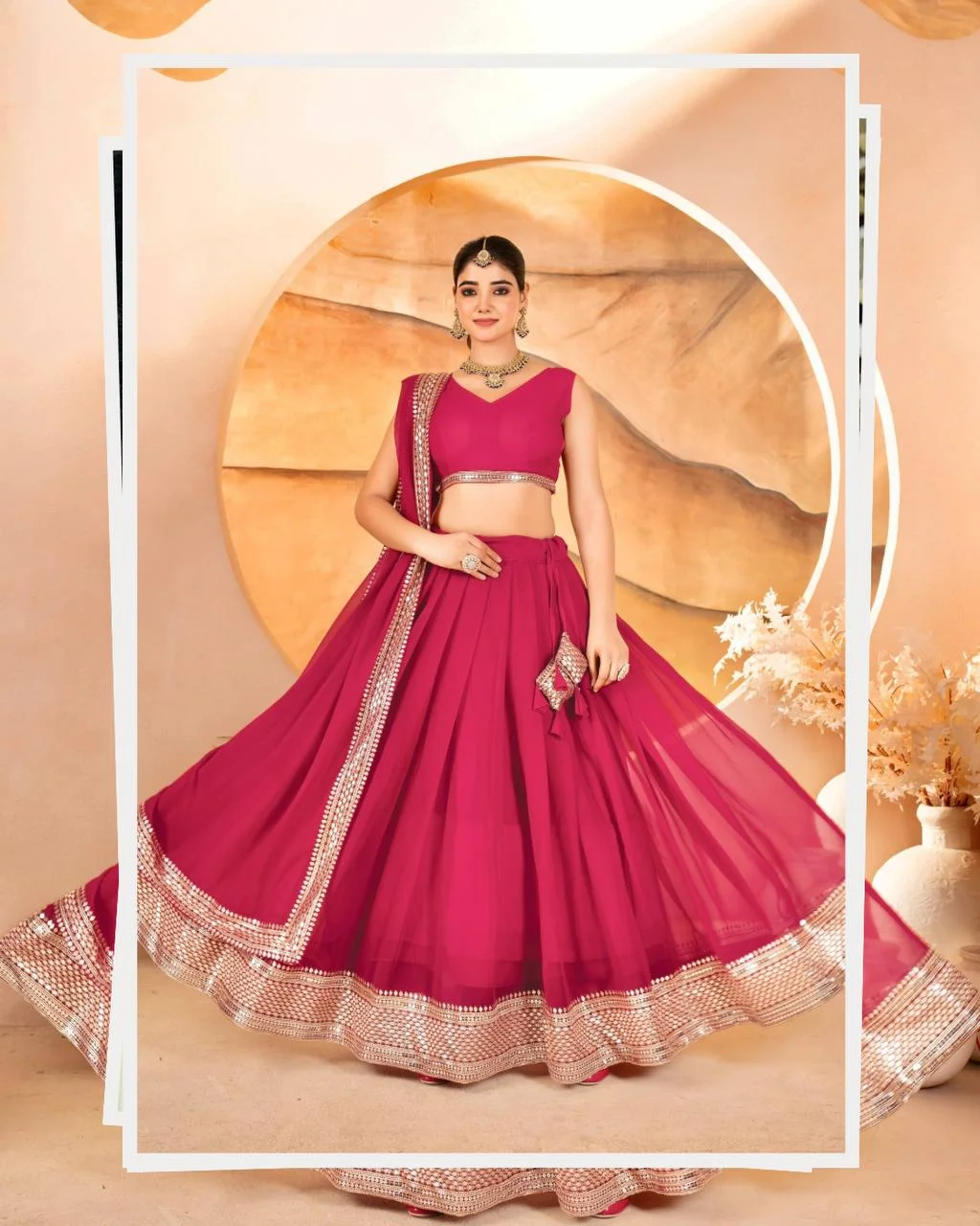 Premium Traditional Lehenga Choli for Women | Rani Pink & Black | Faux Blooming Fabric | 7mm Sequins Embroidered Work | Semi-Stitched Festive Set