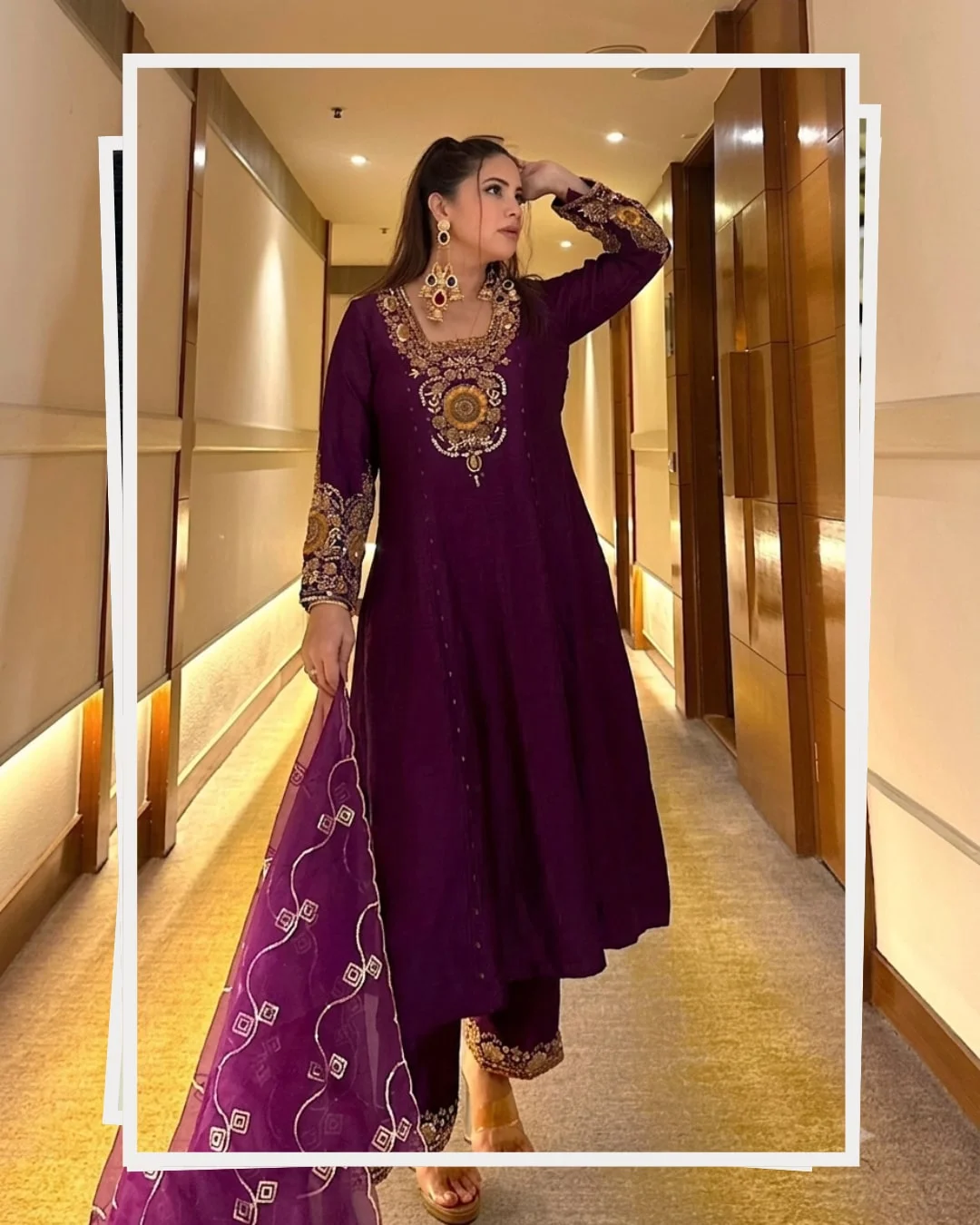 Vichitra Silk Anarkali Suit for Women | Heavy 3/5MM Sequins & Zari Embroidery | Full Sleeves Anarkali with Vichitra Silk Pants & Organza Silk Dupatta