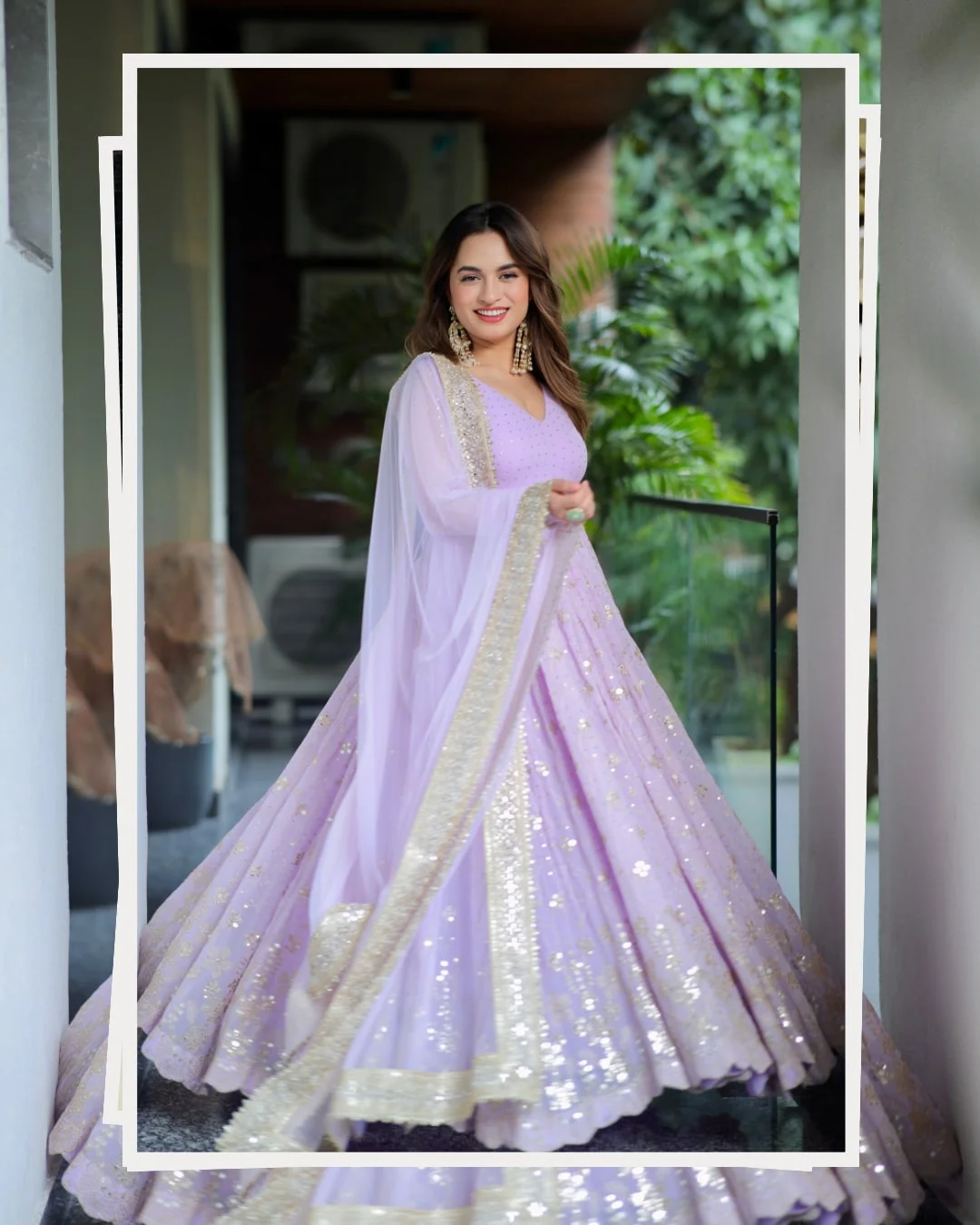 Designer Faux Blooming Anarkali Suit for Women in Lilac