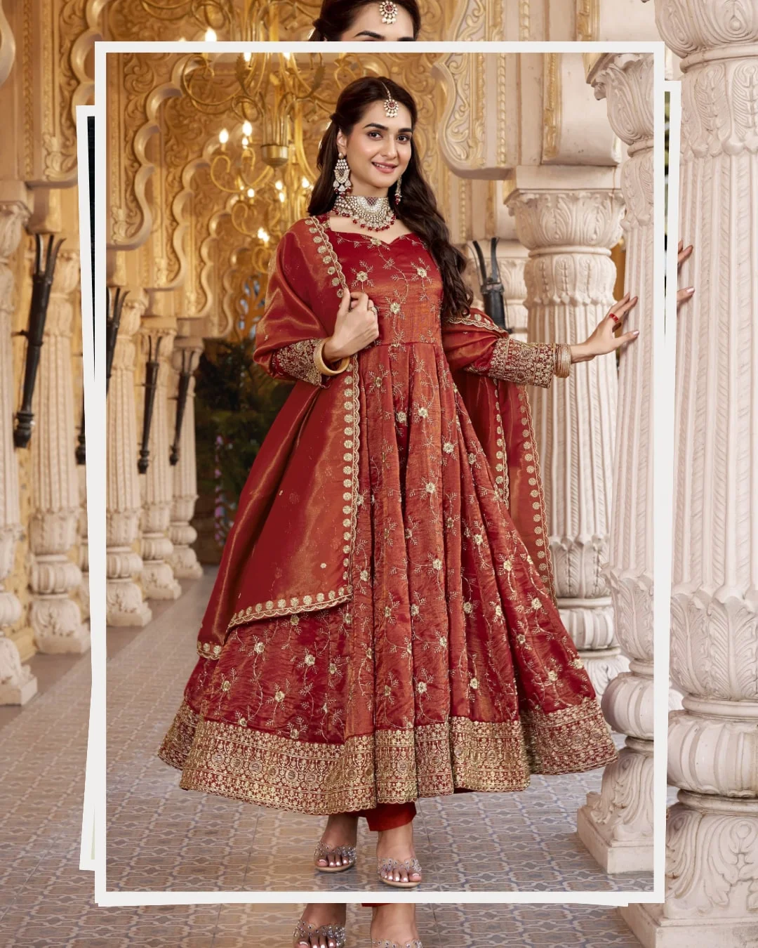 Premium Readymade Anarkali Suit Set for Women in Rust