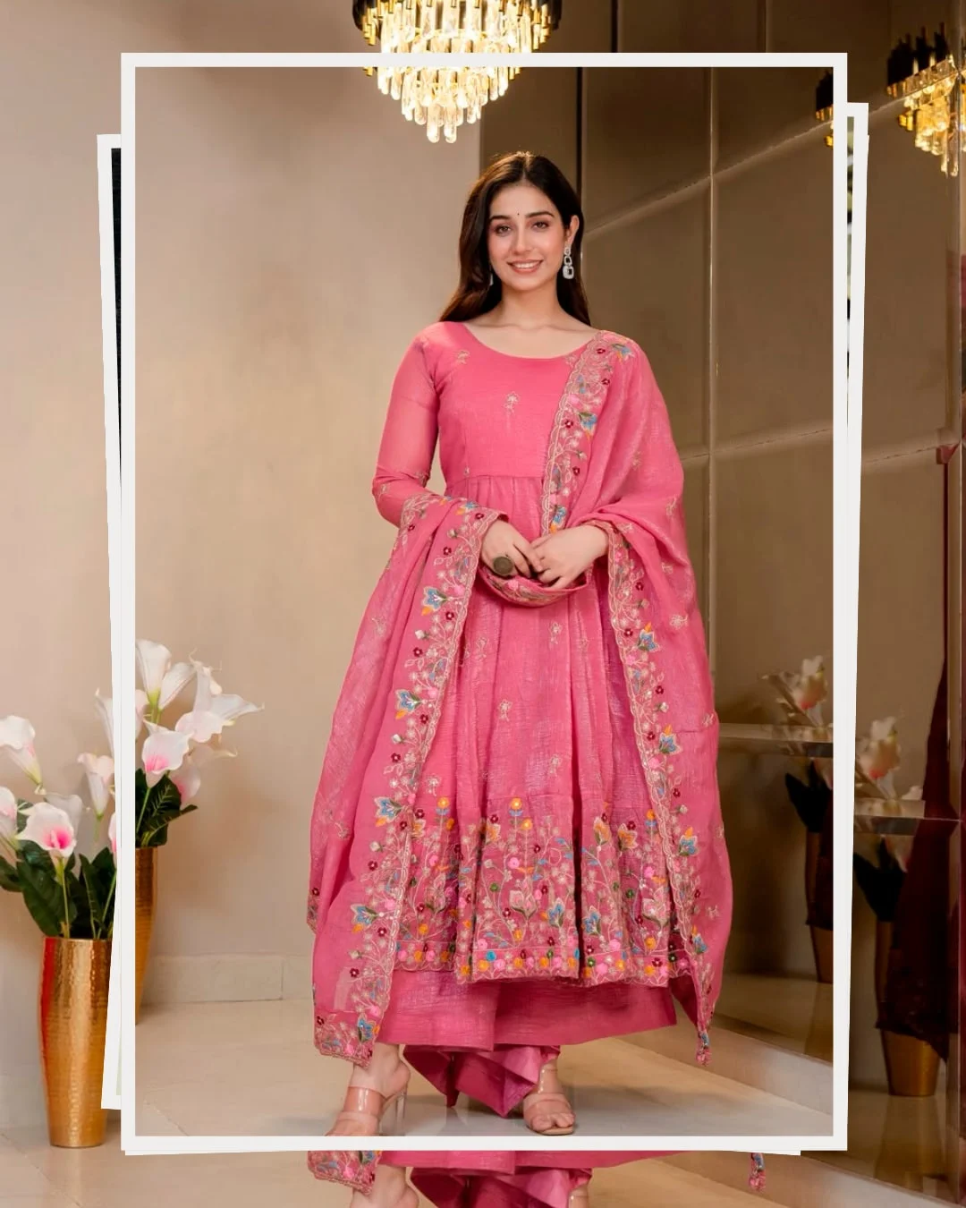 Trending Anarkali Suit Set for Women | 3 Piece Soft Crunchy Silk Gown Set | Multi 3/5MM Sequins & Thread Work | Fully Stitched Palazzo with Dupatta
