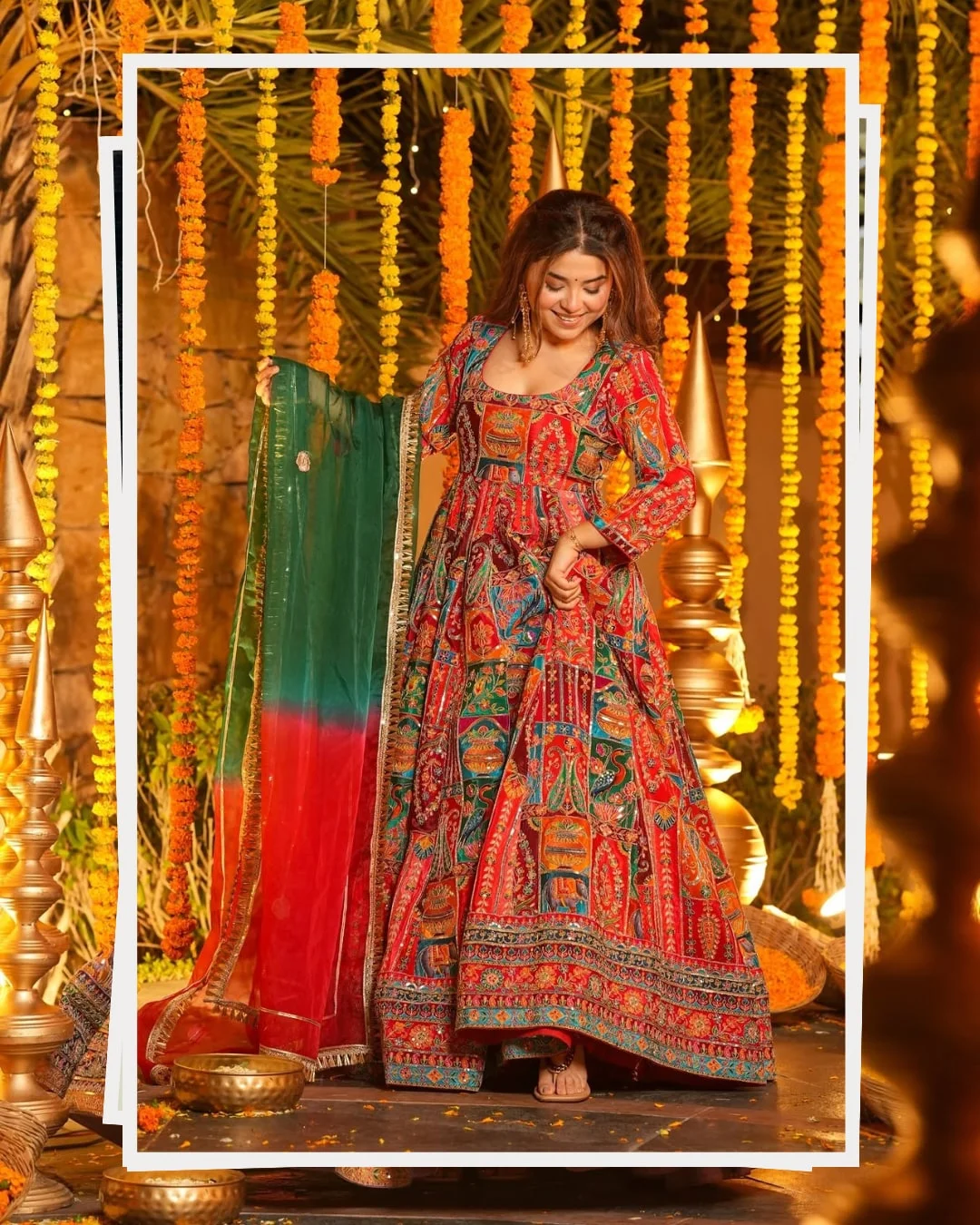 Pure Original Heavy Position Print Embroidered Maxi Suit Set for Women in Multicolour