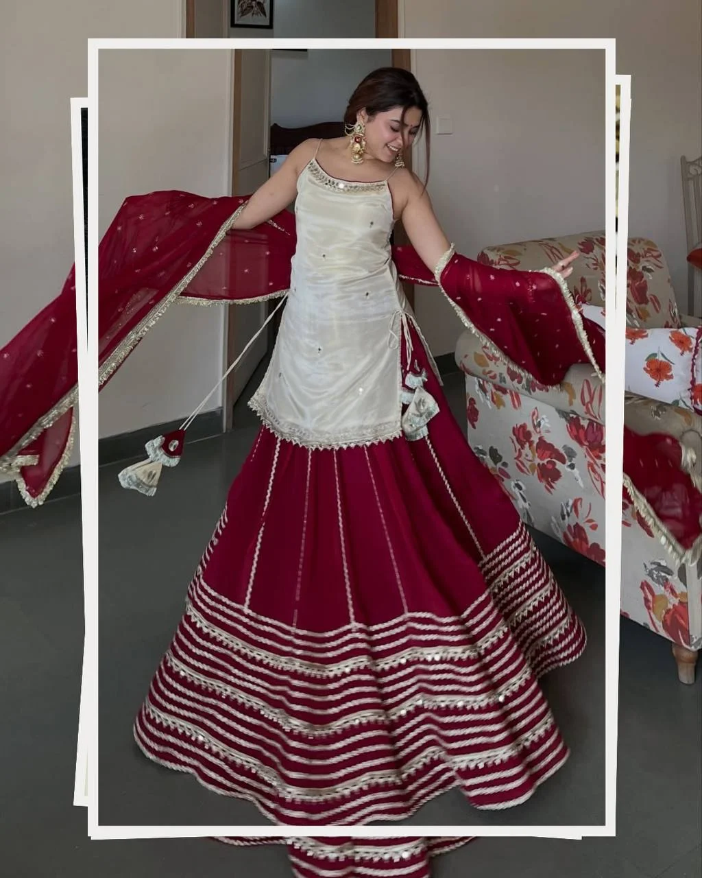 Premium Crop Top Lengha Set for Women in Off White