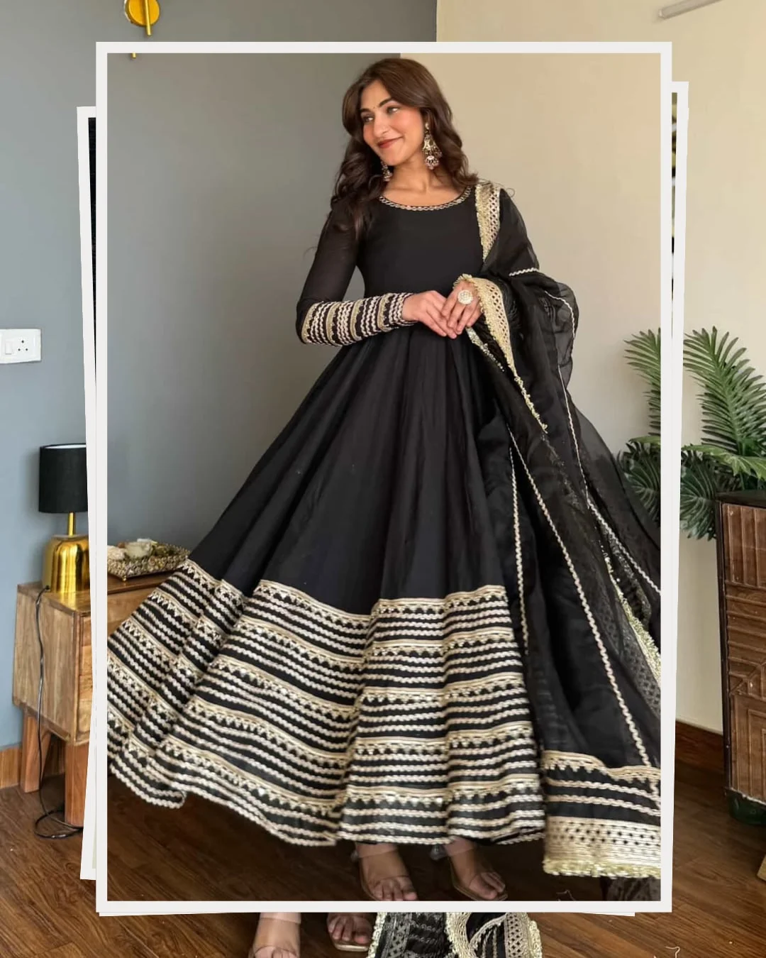 Black Embroidered Work Anarkali Suit Set for Women