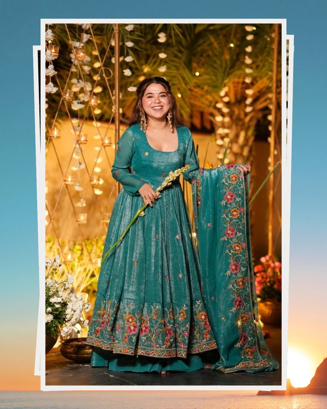 Premium Readymade Anarkali Suit Set for Women | 3 Piece Soft Crunchy Silk Gown Set | Multi Embroidery & Sequins Work | Full Sleeves Gown with Sharara & Dupatta