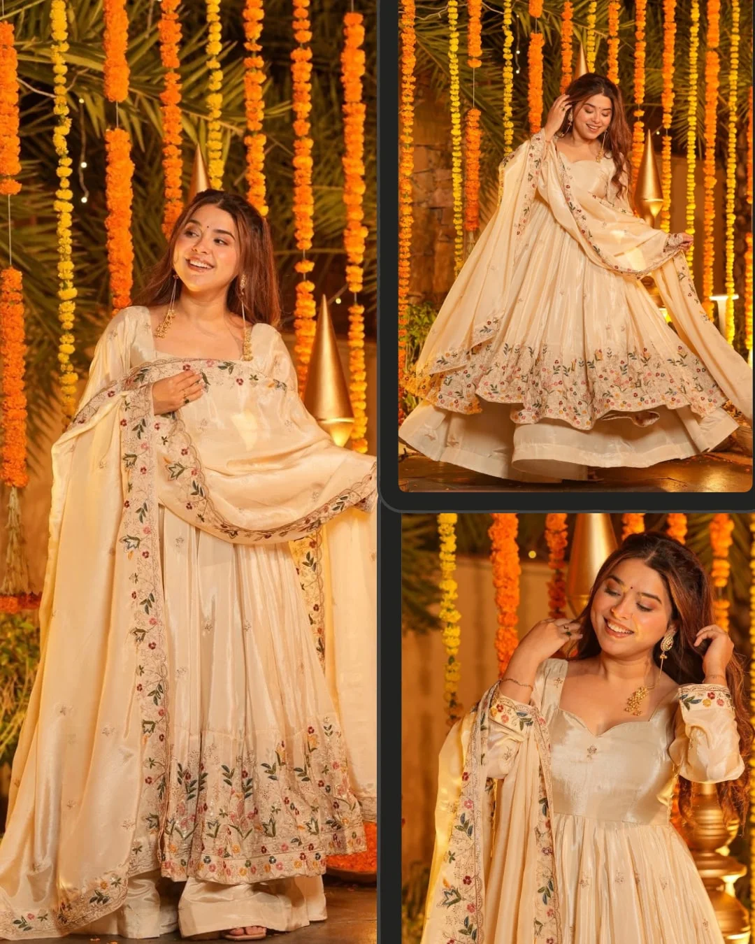 Trending Anarkali Suit Set for Women | 3 Piece Heavy Silk Gown Set | Multi 3/5MM Sequins & Thread Work | Full Sleeves Gown with Palazzo & Dupatta