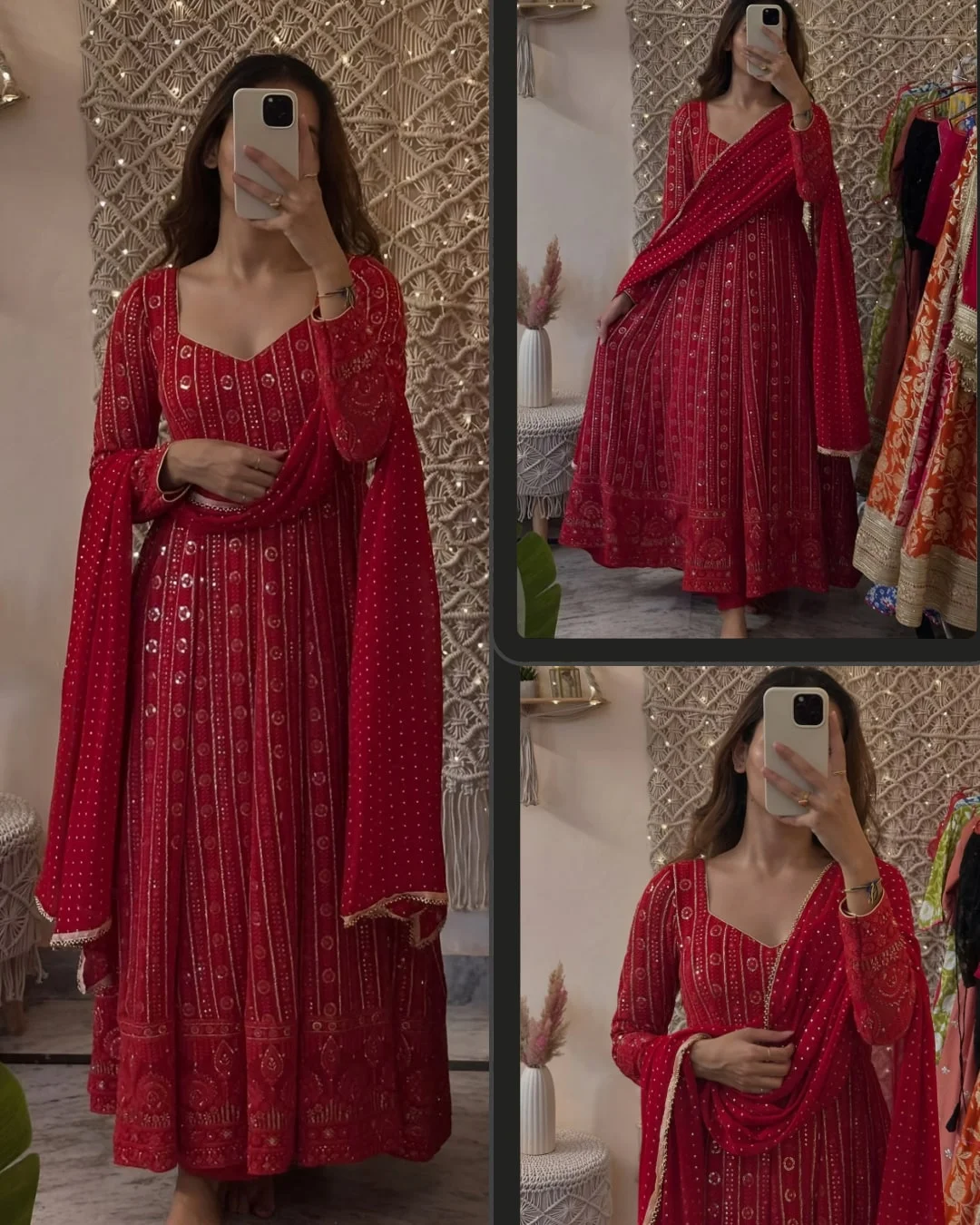 Lakhnavi Embroidered Work Anarkali Suit Set for Women