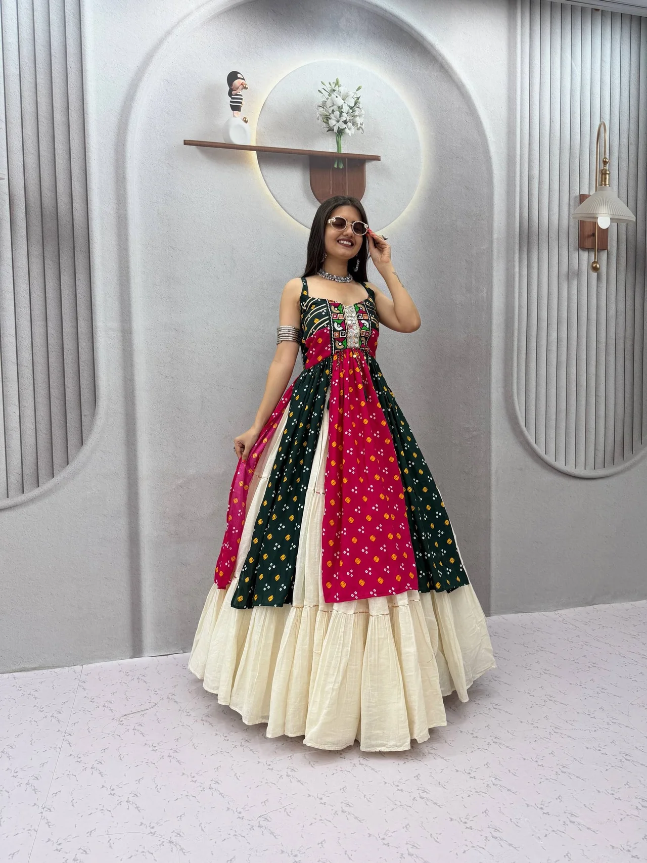 Navratri Special Bandhej Print Lehenga Choli for Women in Black
