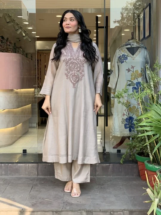 Women's Muslin Cotton Kurta Set with Pant & Dupatta | Heavy Embroidered Coding Work | Flared Silhouette | Festive Wear