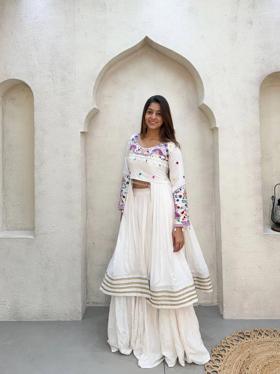 Navratri Collection Reyon Lehenga Choli for Women in Off White
