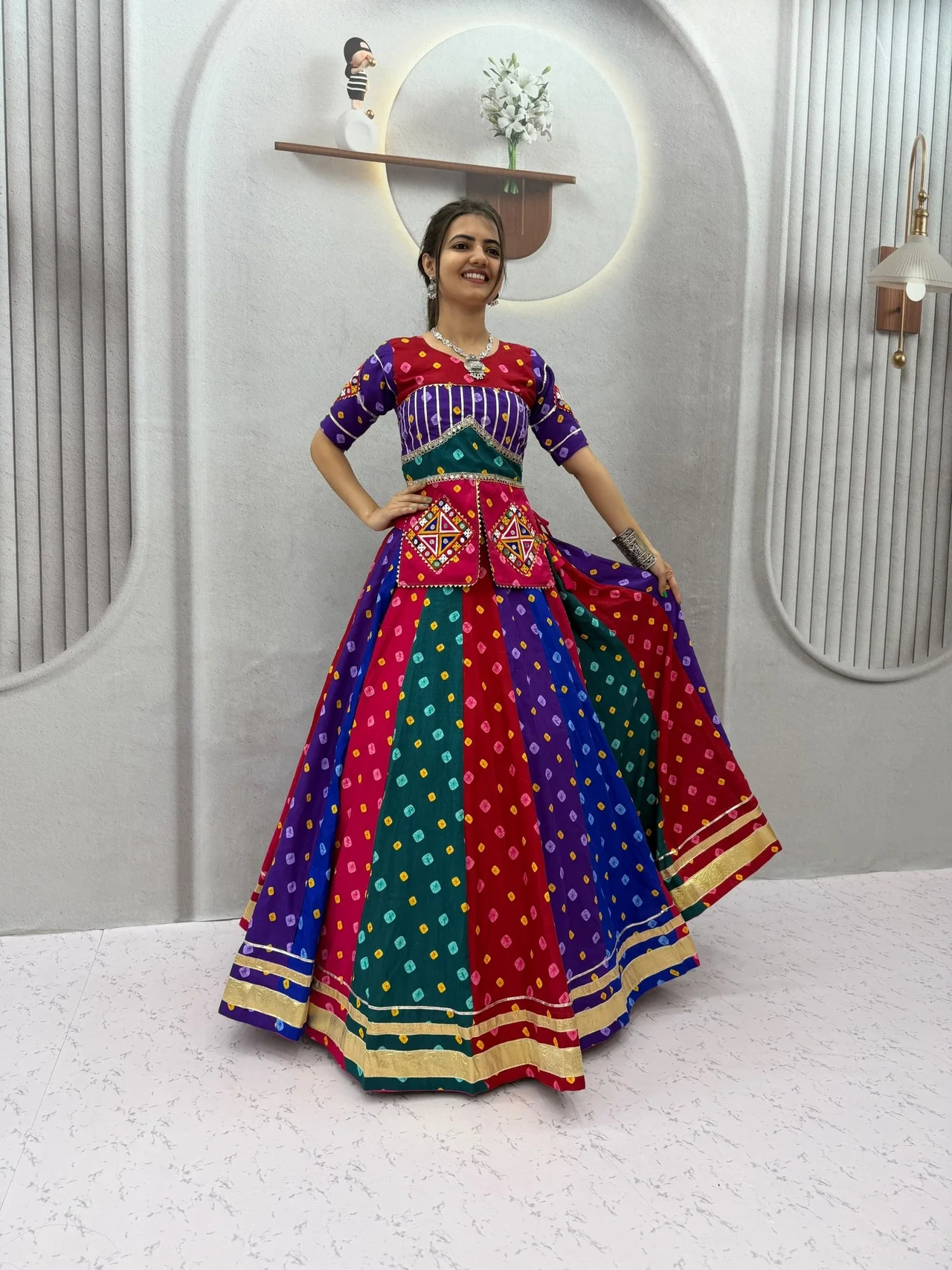 Vidala Clothings Navratri Special Winteg Lehenga Choli | Reon Cotton | Gamthi & Ribin Work Choli | 6 Meter Big Flair Lehenga | Fully Stitched