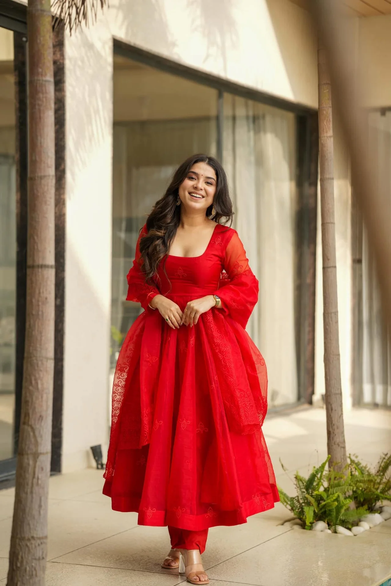 Women's Taby Silk Kurta Set with Chanderi Silk Pant and Dupatta in Red