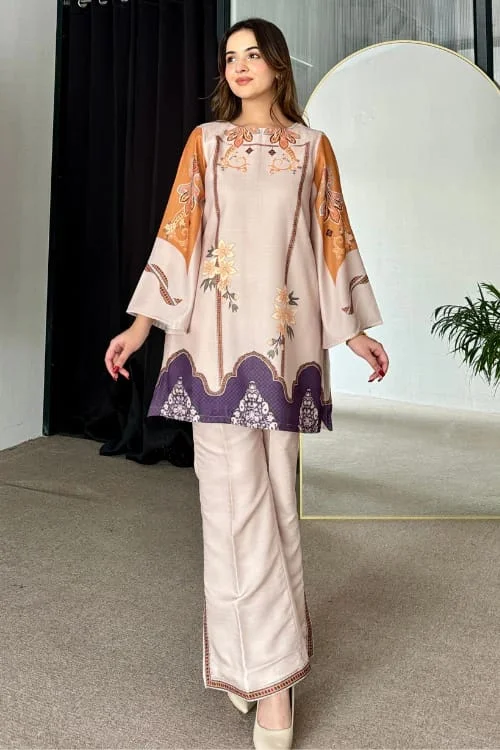 Women's Rayon Printed Kurta Set with Straight Pant in Cream
