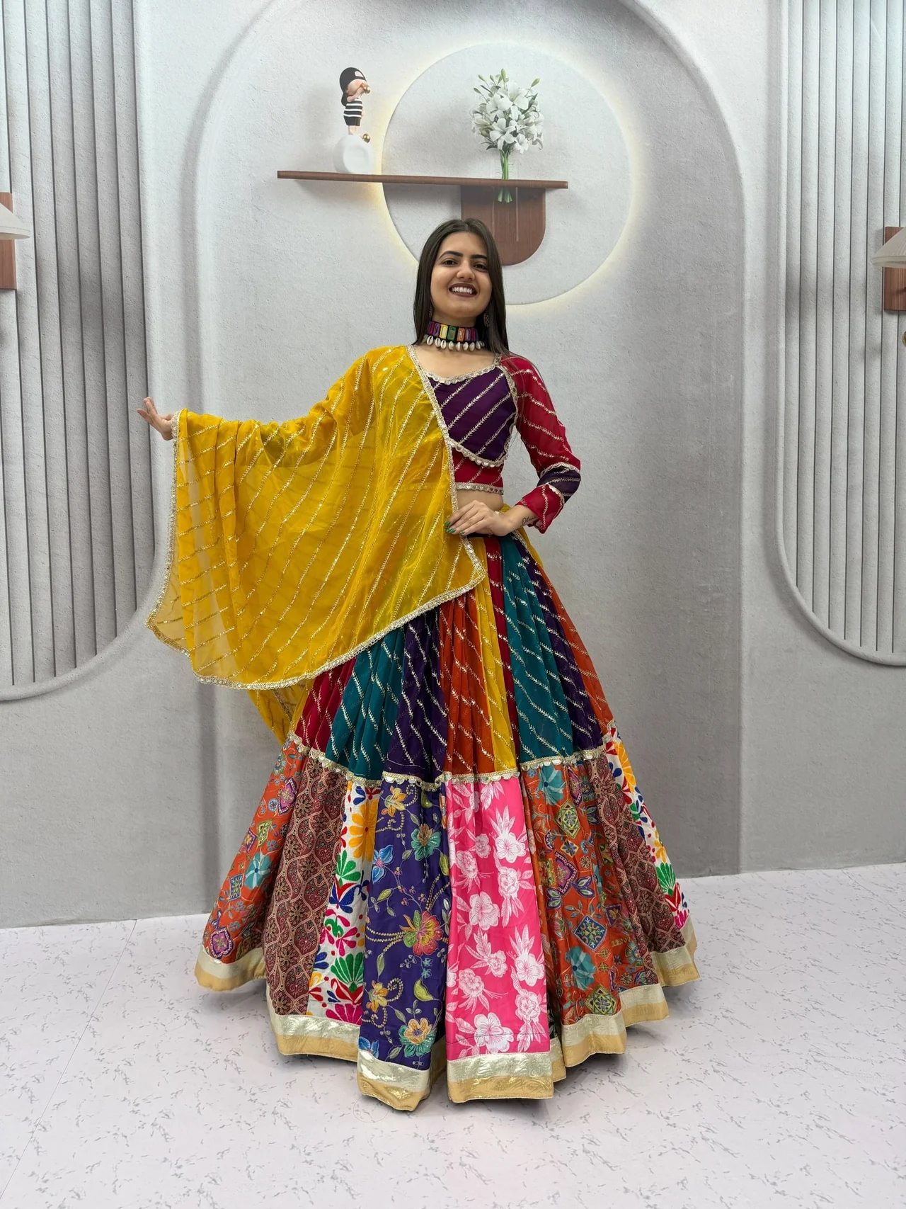 Vidala Clothings Navratri Special Vintage Chaniya Choli | Fox Georgette | Embroidery Thread & Sequence Work with Real Mirror Work | 6 Meter Big Flair