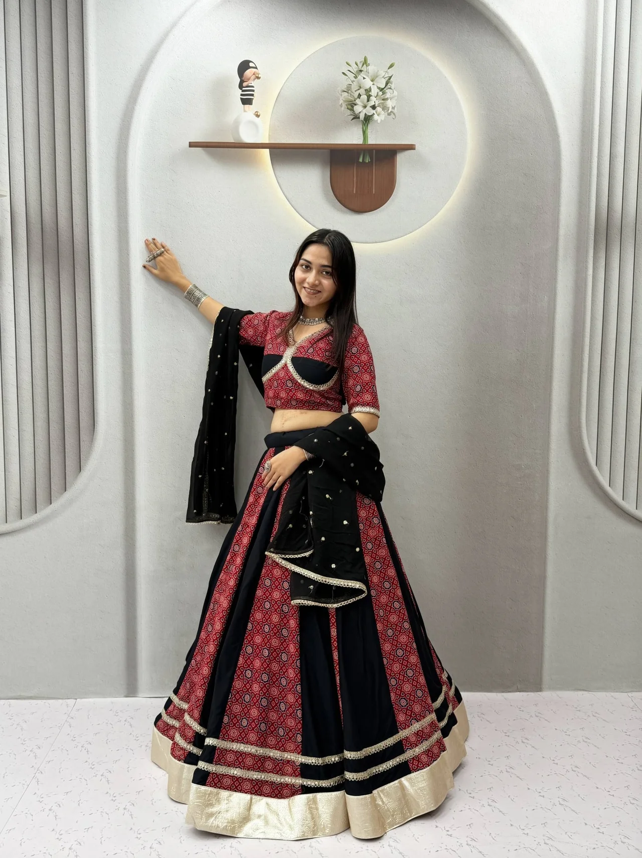 Vidala Clothings Navratri Special Ajrak Lehenga Choli with Vintage Dupatta in Multicolour