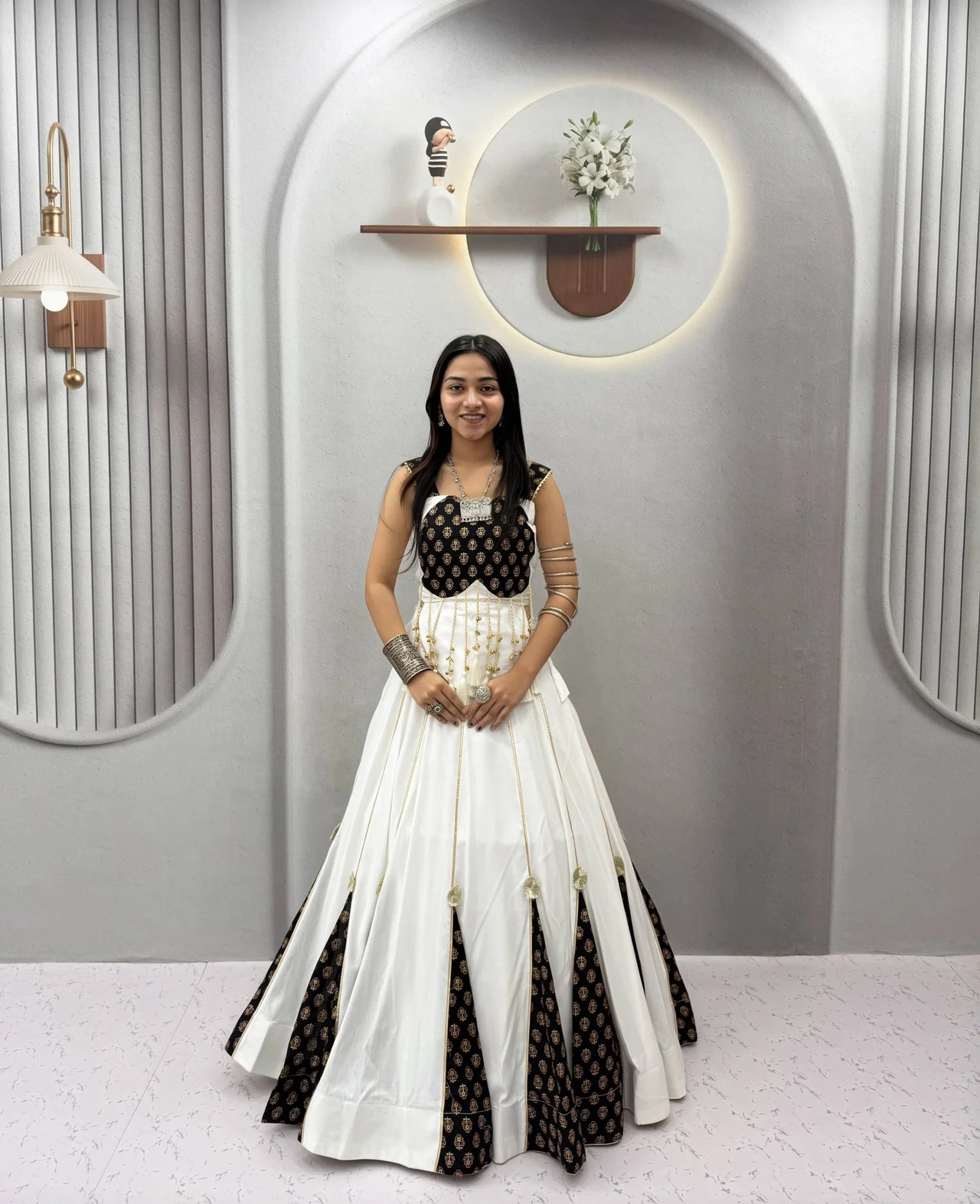 Vidala Clothings Navratri Special Ajrak Pure Cotton Lehenga Choli in White