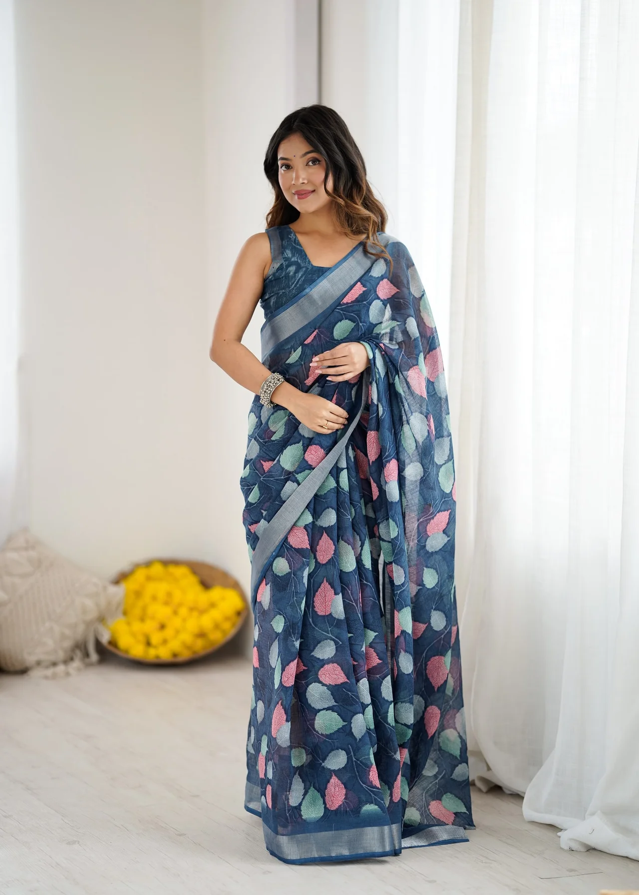 Lilan Patta Printed Saree with Unstich Georgette Blouse