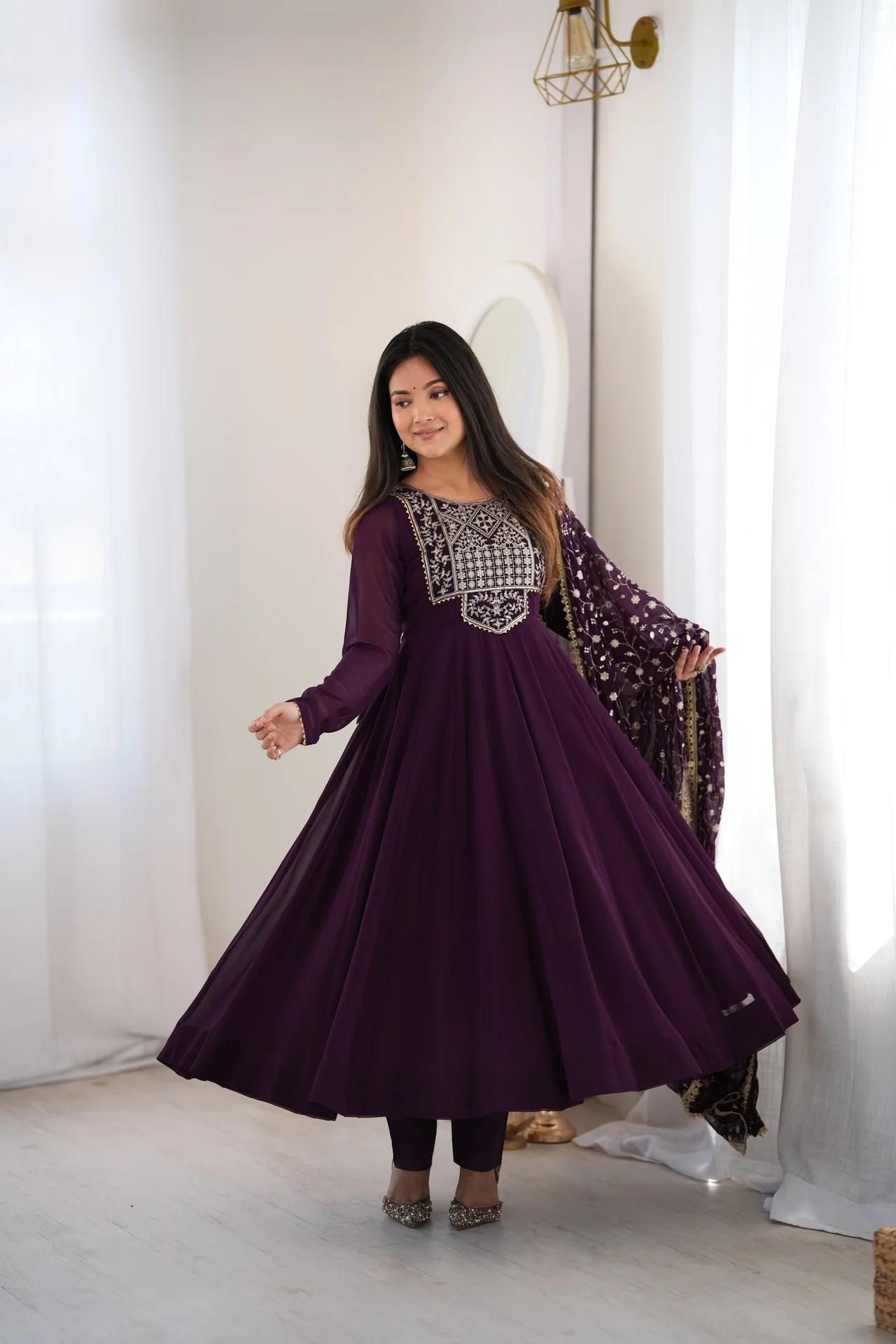 Premium Fox Georgette Blooming Anarkali Suit with Dupatta & Pant