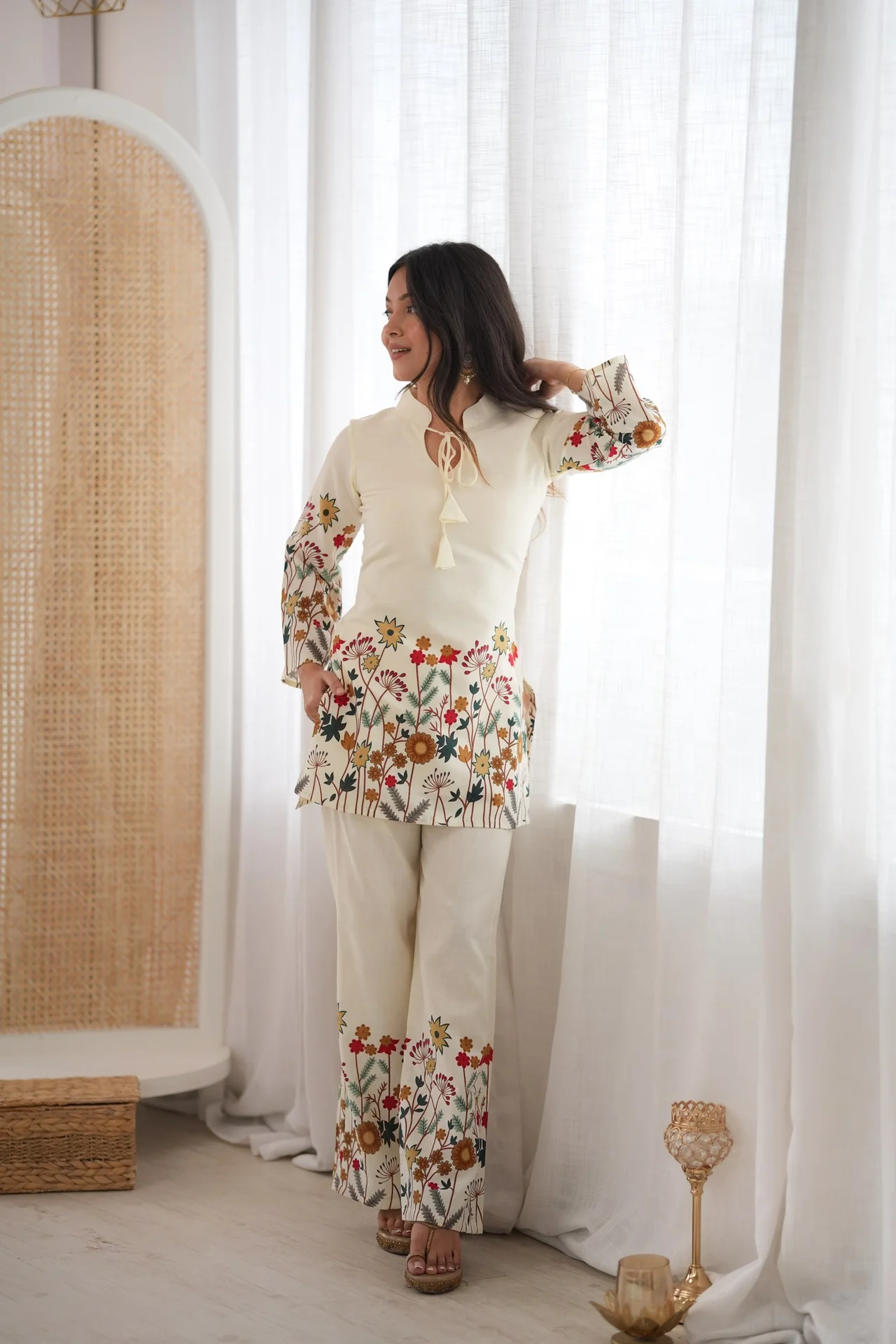 Magic Slub Cotton Floral Print Co-ord Set | Kurta Top & Pant