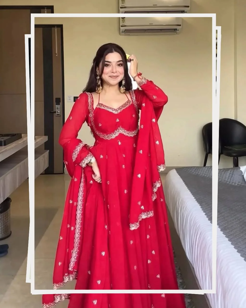 Premium Faux Blooming Anarkali Suit Set for Women with Embroidered Dupatta & Pant | Zari, Sequin & Thread Work | 3-Piece Festive Wear