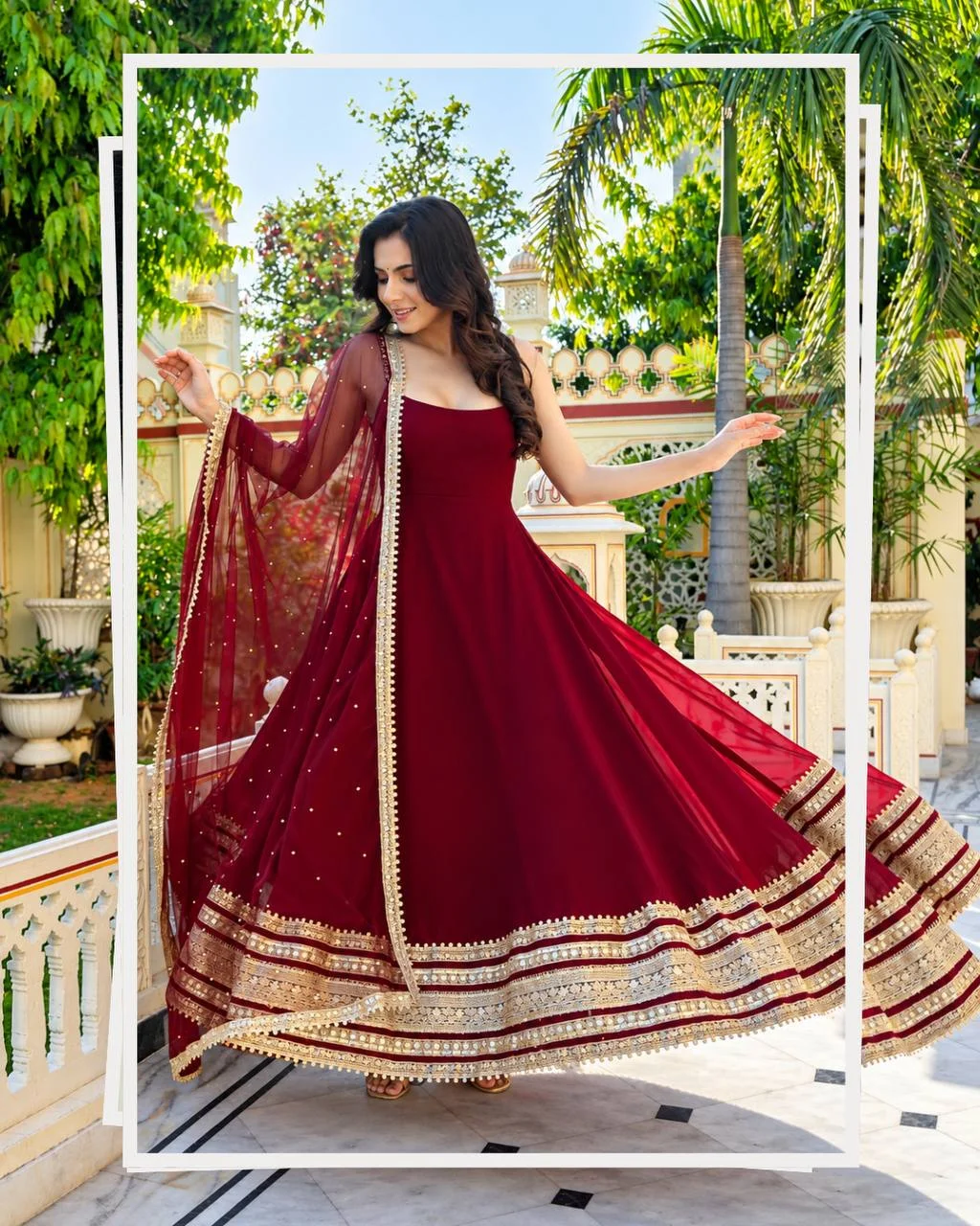 Premium Faux Blooming Anarkali Suit Set for Women with Embroidered Dupatta & Pant | Zari & Sequin Work | Sleeveless Festive Wear