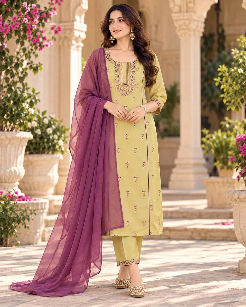 Women's Teshla Silk Long Top Palazzo Set | 46-Inch Top | 40-Inch Palazzo | Free Size Fully Stitched Ethnic Wear